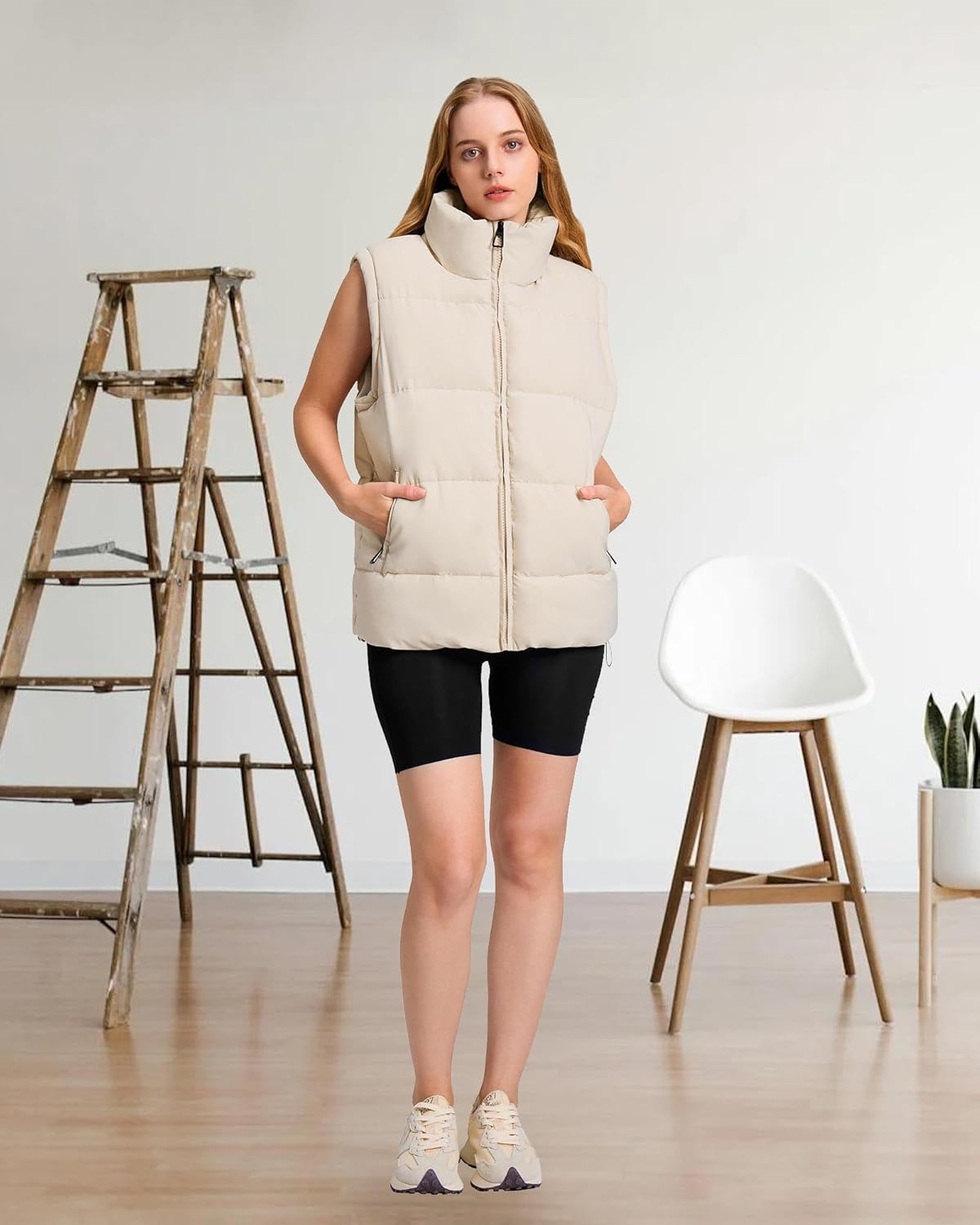 Polu Womens Puffer Vest Oversized Lightweight Winter Sleeveless Zip Up Padded Stand Collar Jacket Coat Warm - Image 4