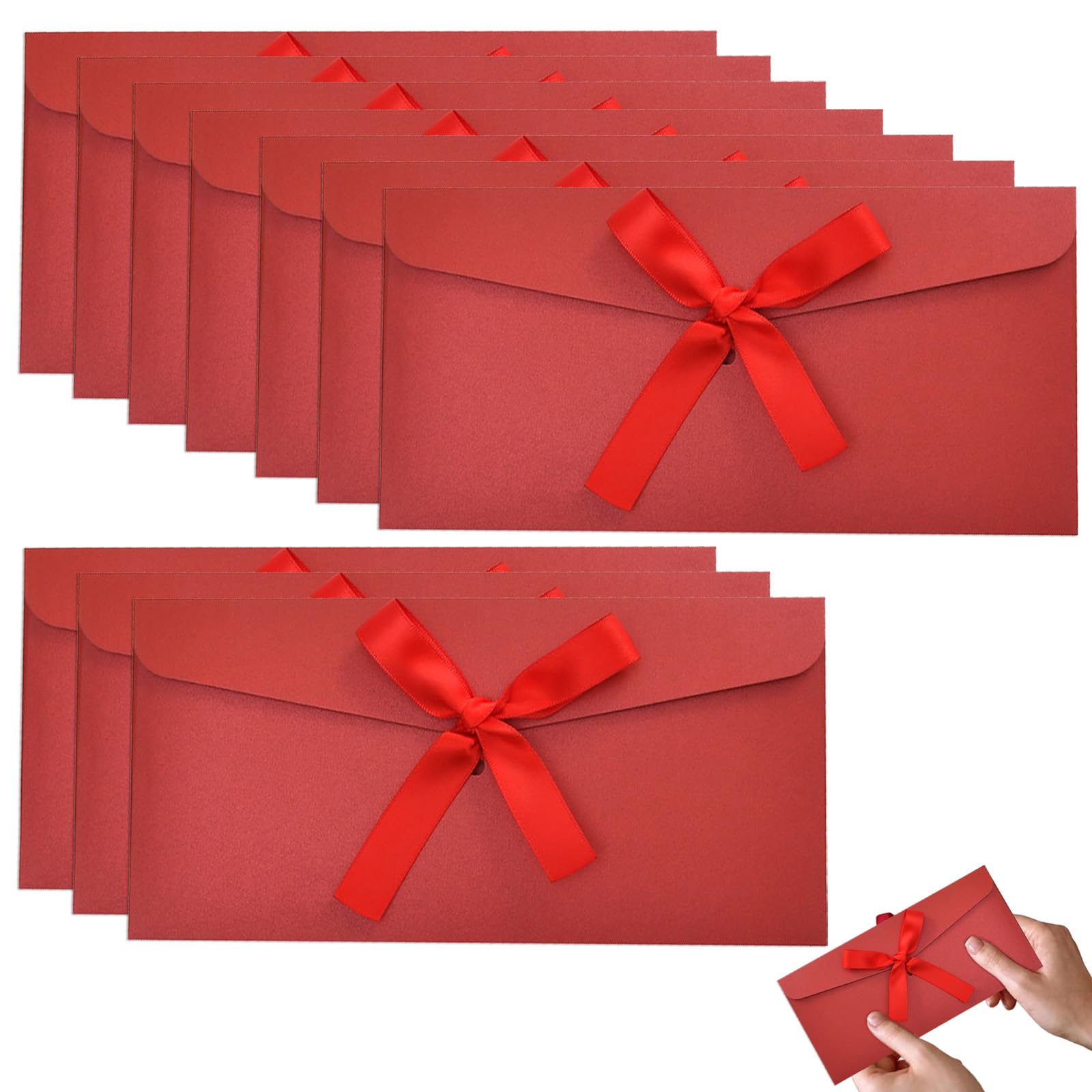 Buste Regalo in Carta Kraft Retro Rosso 22 x 11 cm con Nastro per Biglietti Auguri