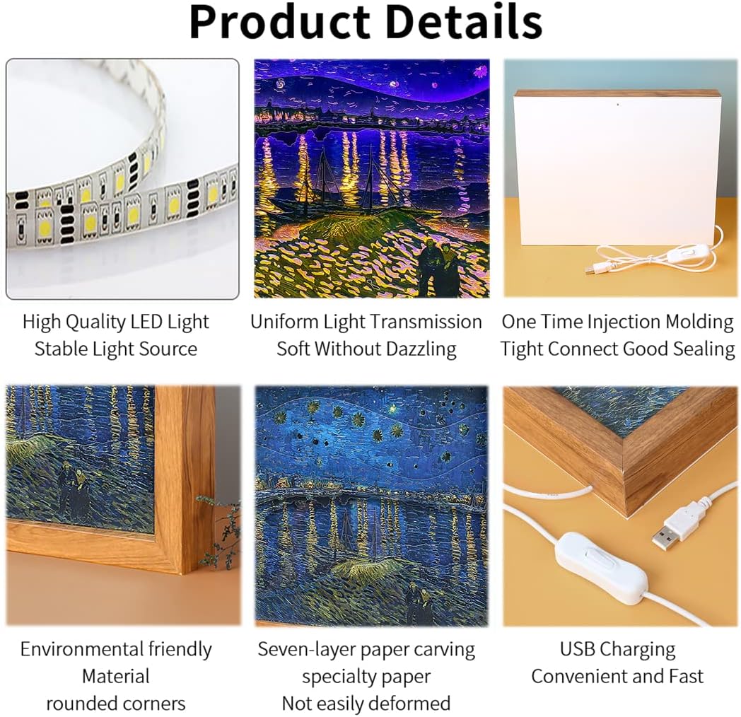 3D Paper Carving Night Light Papercut Light Box Starry Night Art PS Frame Desktop Paper Carving Lamp, Decorative Mood Light, Birthday Gift for Kids and Adults