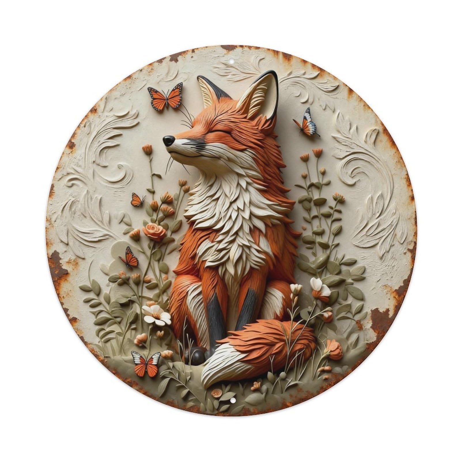 Zlatcbu Vintage Fox In Butterfly Garden Metal Tin Sign Retro Wall Art Poster, Decor For Home Living Room Bar Cafe Garage, 8X8 Inch