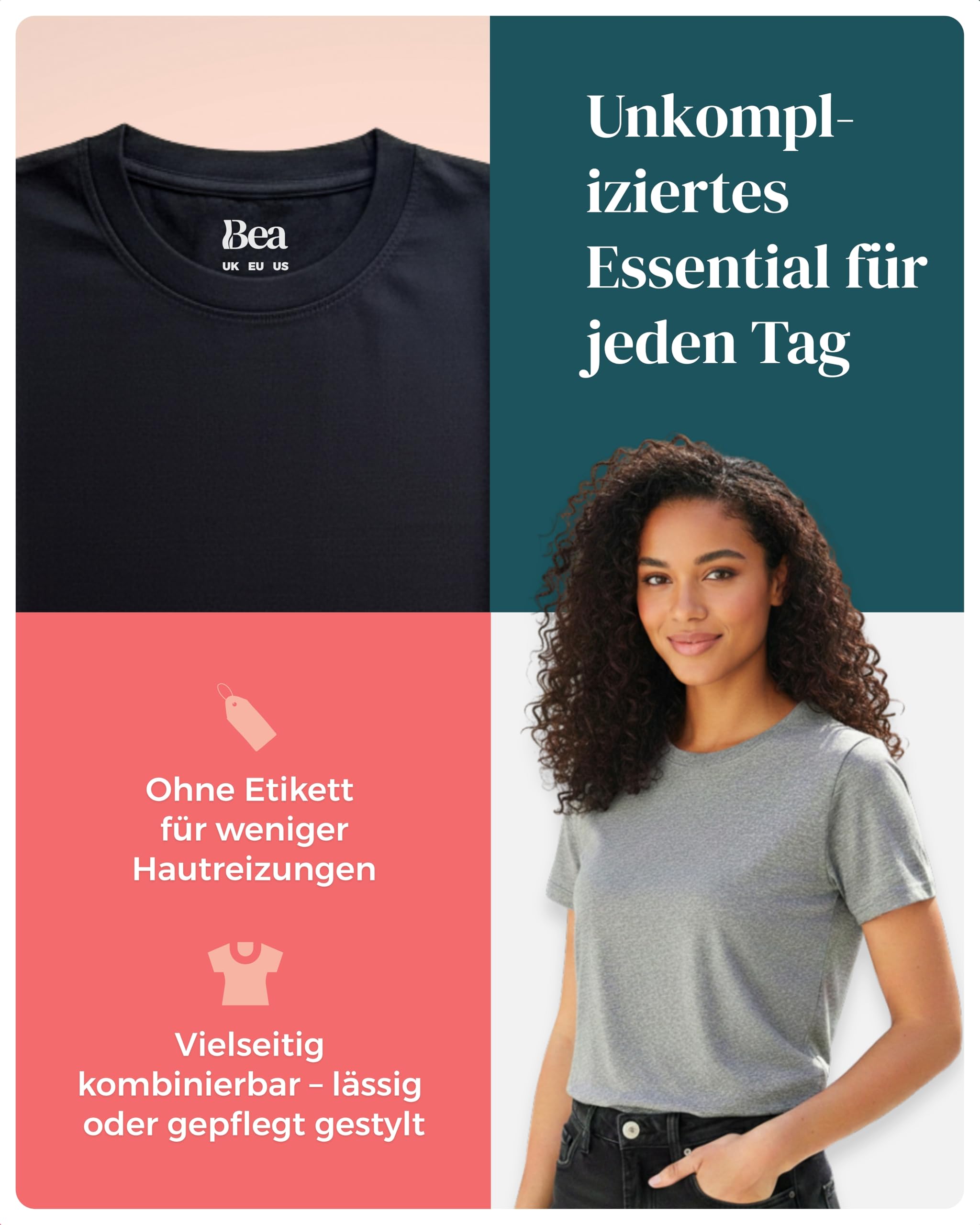 Bea 3er Pack T Shirt Damen Besonders Weich | Entspannte Reguläre Passform, Mittleres Gewicht, 100% Baumwolle Tshirt Damen