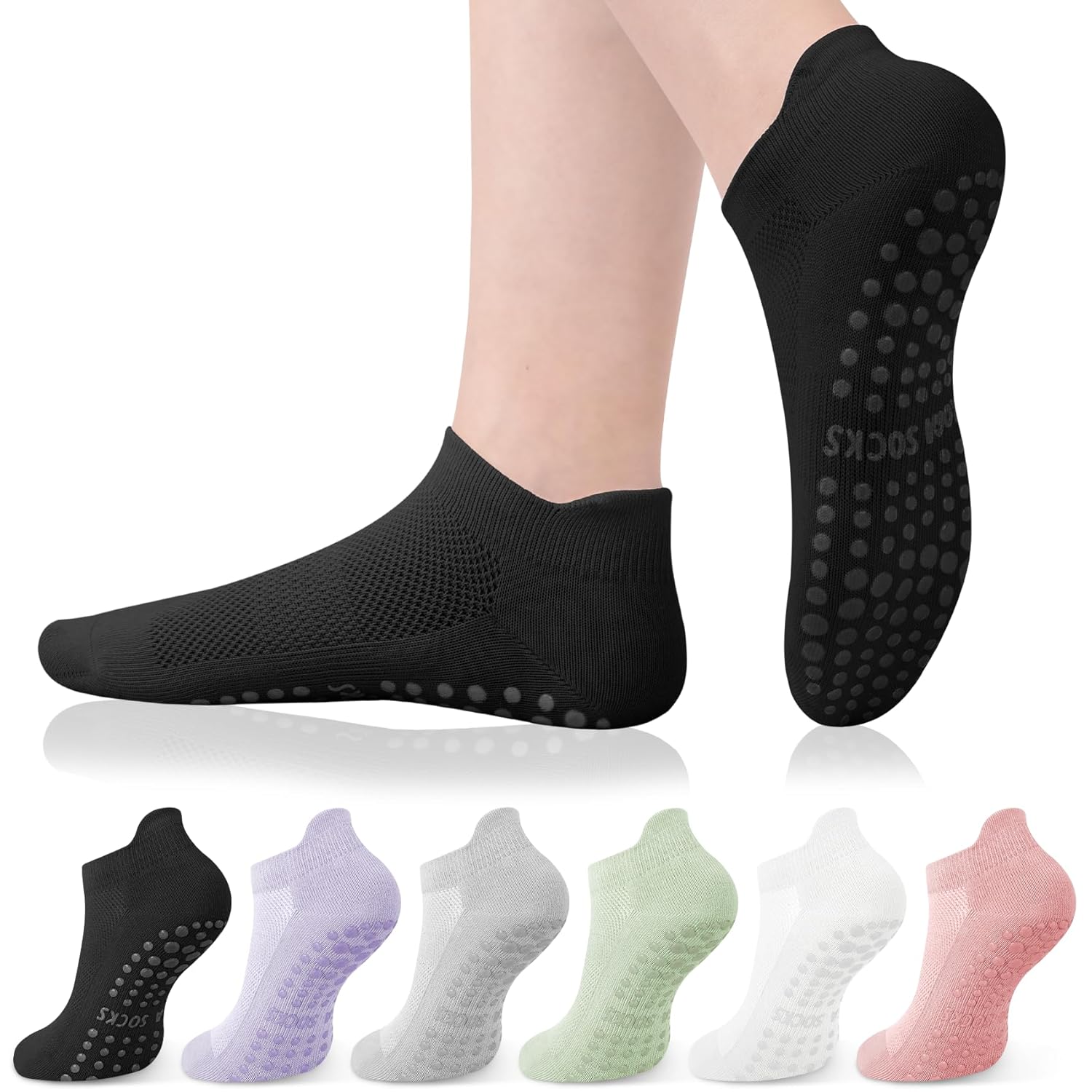 YSense 6 Pairs Pilates Socks with Grips for Women Non Slip Grip Socks Yoga Socks for Ballet Athletic