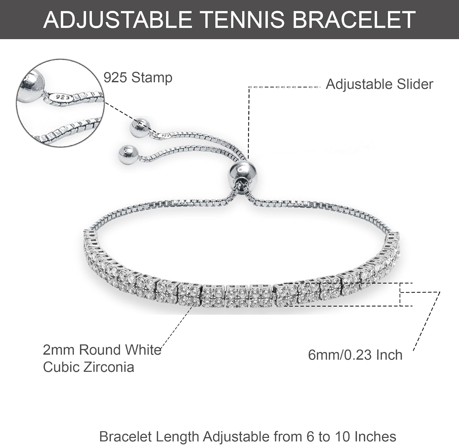 LeCalla 925 Sterling Silver CZ Classic Tennis Bracelet | Silver Tennis Bracelets for Women | Crystal Bracelet Women's Wedding Birthday Trendy Jewelry Gifts - Image 3