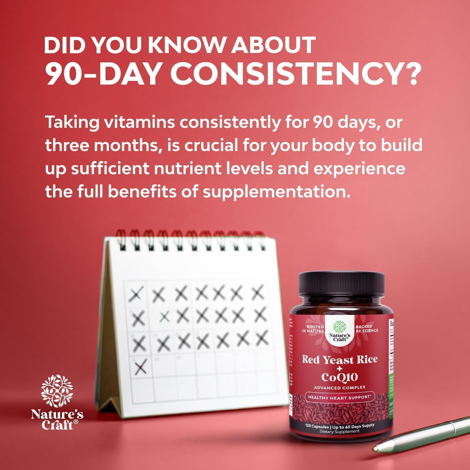 Red Yeast Rice with CoQ10 Supplement - Advanced Healthy Heart & Healthy Cholesterol Levels Formula for Men & Women - Extra Strength Capsule with Red Yeast Rice 1200 mg Capsules with CoQ10 - 120 Count - Image 9