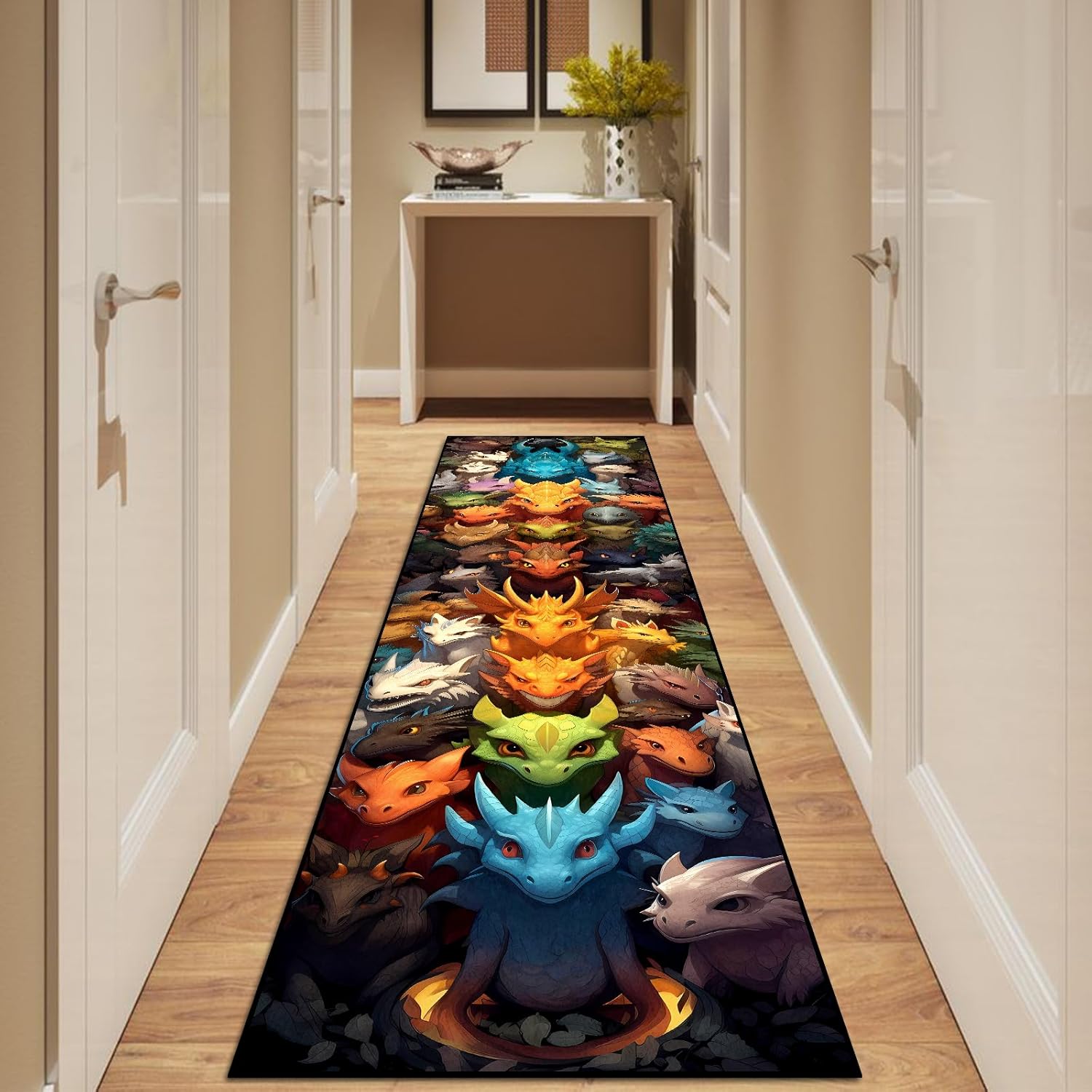 Washable Corridor Runner Rug, Non-Slip Dinosaurs Hallway Rug Runner with Upgrade Rubber Backing, Stain Resistant Faux Wool Distressed Carpet Runner for Bedroom Kitchen Laundry Entrance(94.5" x 23.6")
