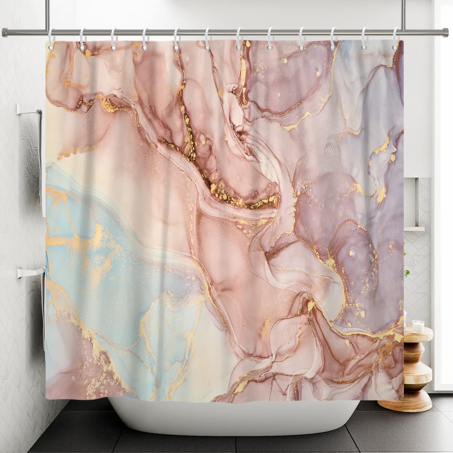 Bovlleetd 71x79inch Marble Shower Curtain Pink Purple Ombre Bathroom Decor Waterproof Washable Bathroom Decor Curtain Modern Abstract Watercolor Tub Decor for Bathroom Decoration
