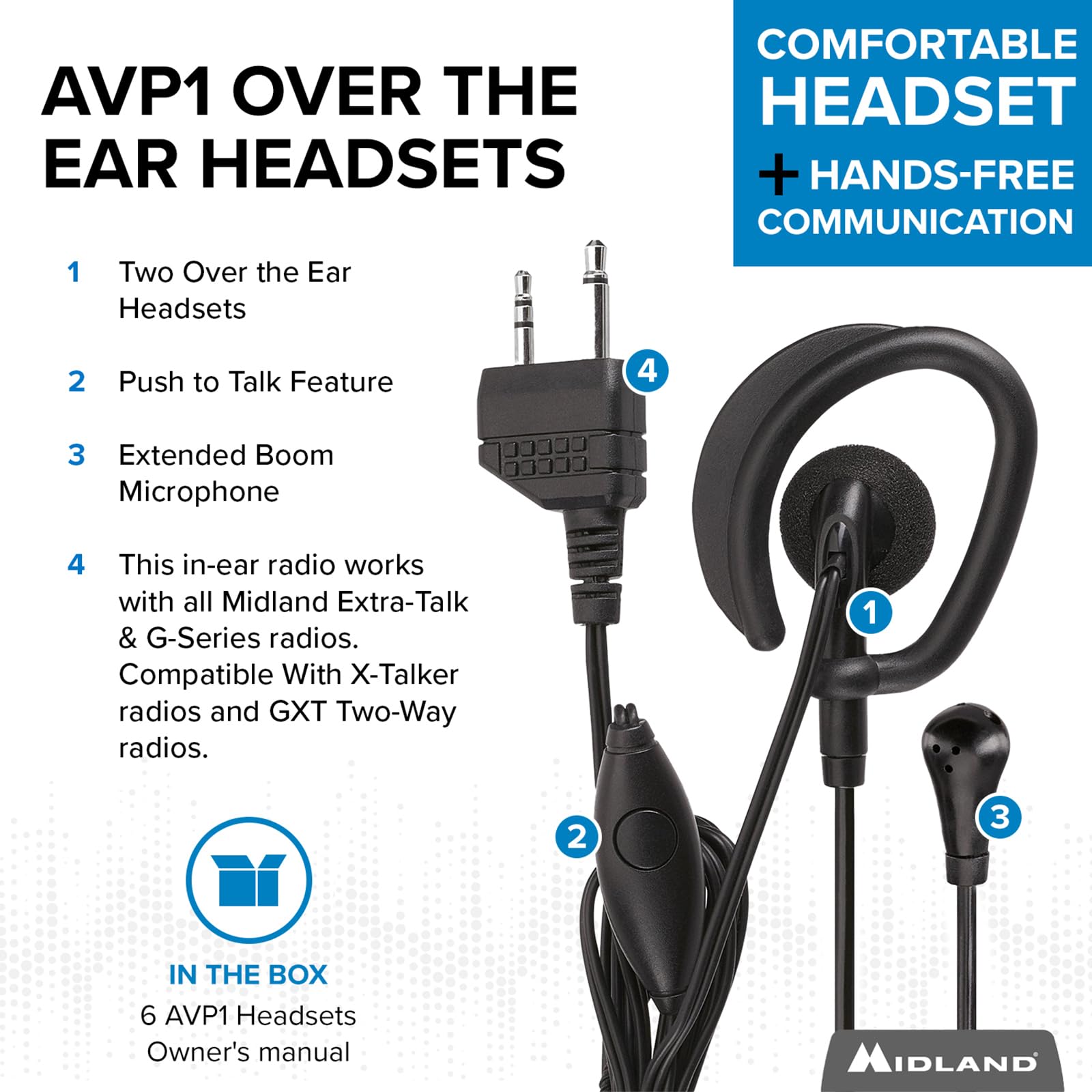Midland AVP-1 Headset Two-Way Radios (6-Pack)