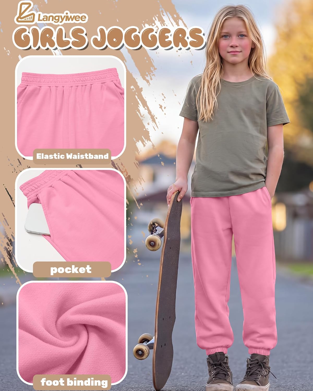 4 Pack Girls Lightweight Jogger Sweatpants 5-14Y