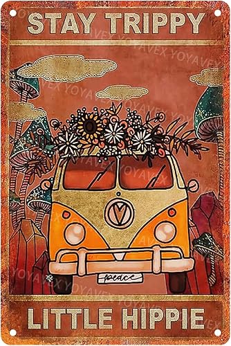 Miniatura 1 de YoyaVex Letreros de metal vintage con texto en inglés "Stay Trippy Little Hippie" de estilo bohemio para el hogar, cocina, jardín, dormitorio,