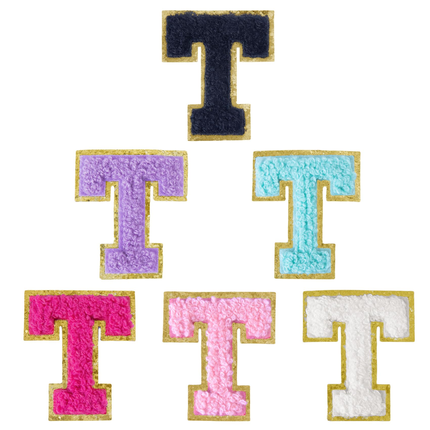 Aganmi 6 Pcs Self Adhesive Chenille Letter Patches for Bags, Clothes, Hats & More, 2 Inch Preppy Varsity Letter Patches, Multicolored Alphabet