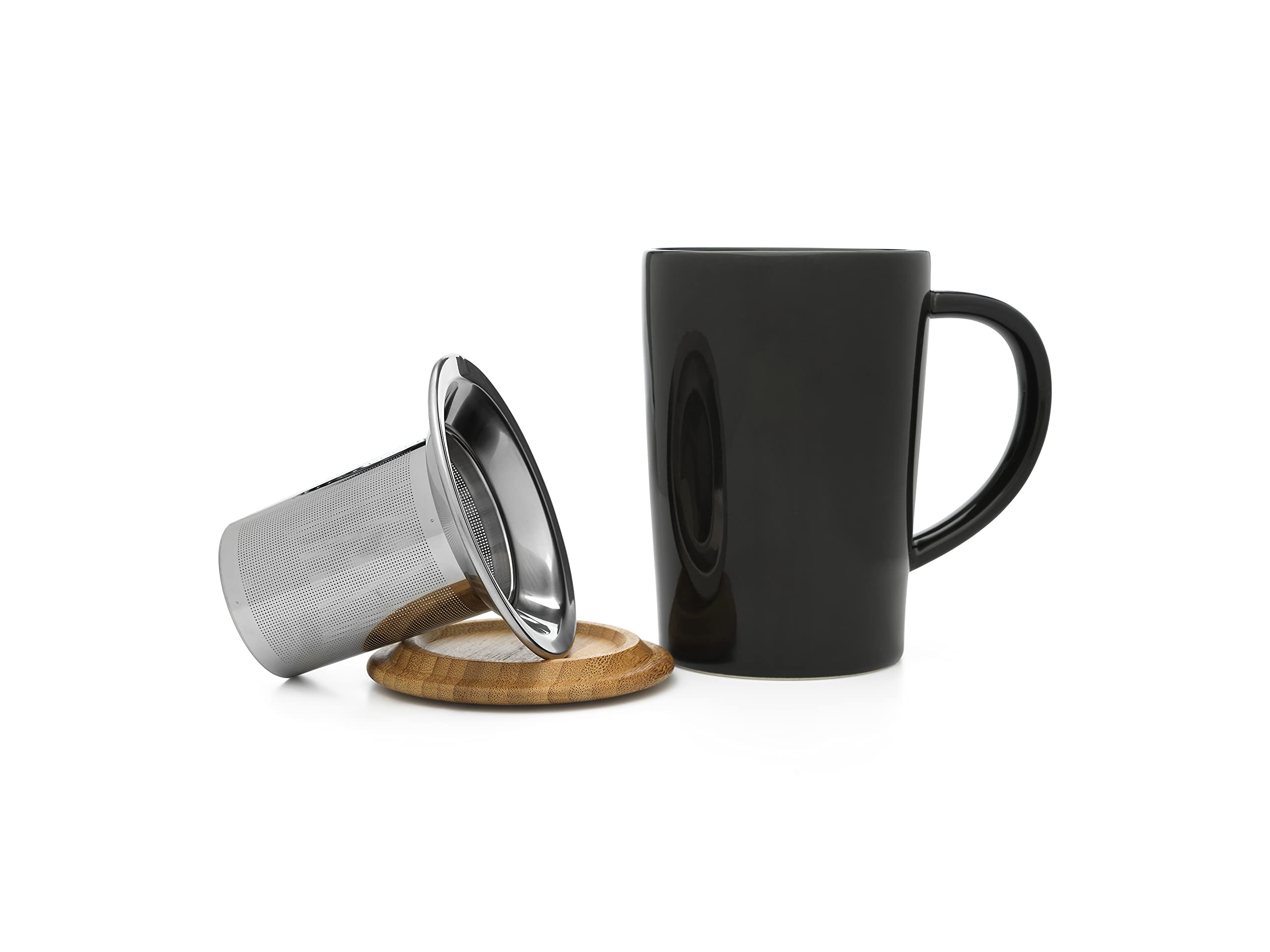 Bredemeijer Schwarze Teetasse mit 400 ml Filter und Bambusdeckel