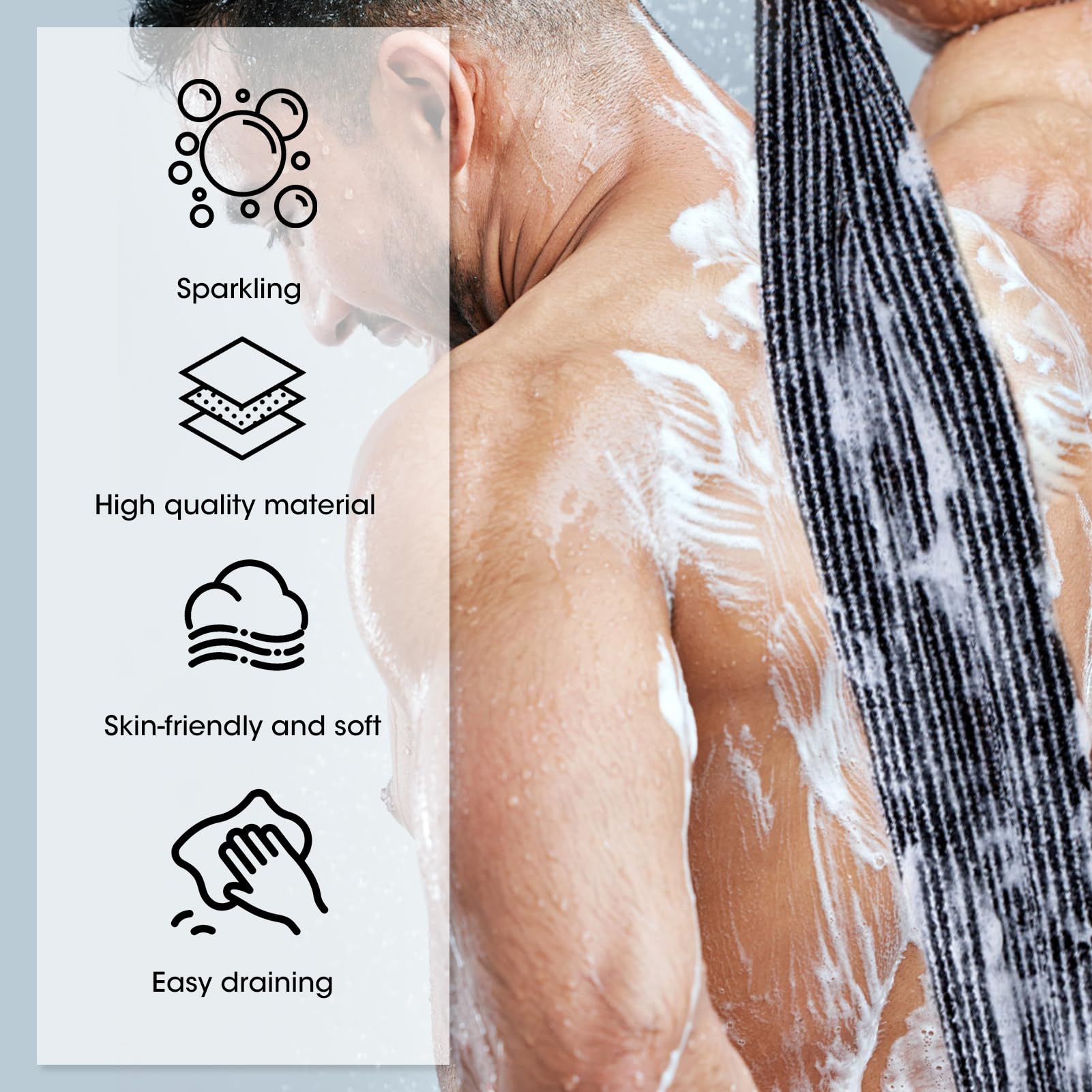 Exfoliating Antibacterial Shower Towel for Men - Long Back Scrubber for Shower Use, Premium Body Scrubber and Back Exfoliator, Soft and Durable Wash Cloth Body Towel for Deep Cleaning - Image 3