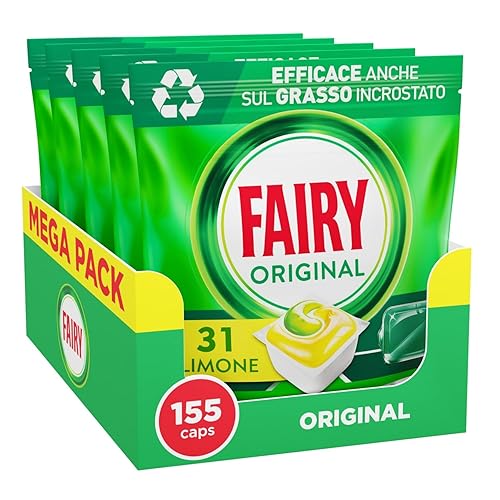 Immagine del prodotto Fairy Detersivo Pastiglie Lavastoviglie, Brillantante, 155 Capsule , Original Limone, Azione Pulente Al Primo Lavaggio, Efficace Sul Grasso Incrostato Con Azione Brillante