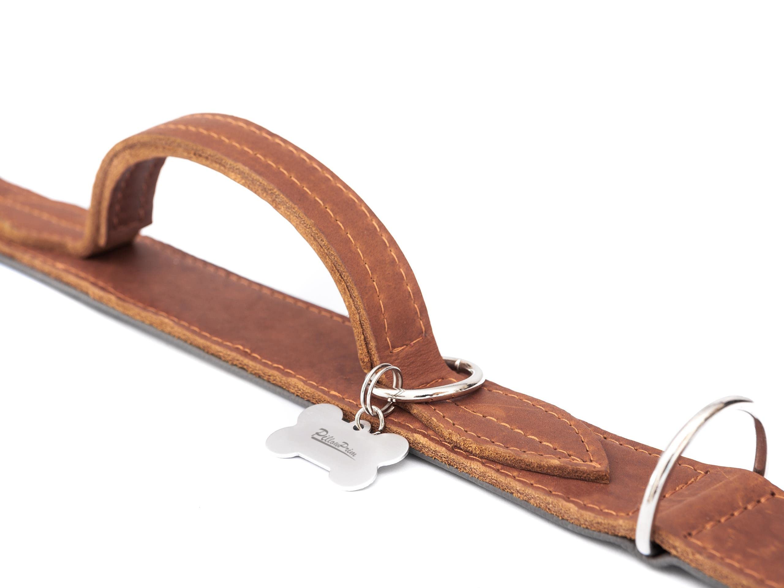 Collier pour chien en cuir avec boucle en métal Marron clair 60 cm