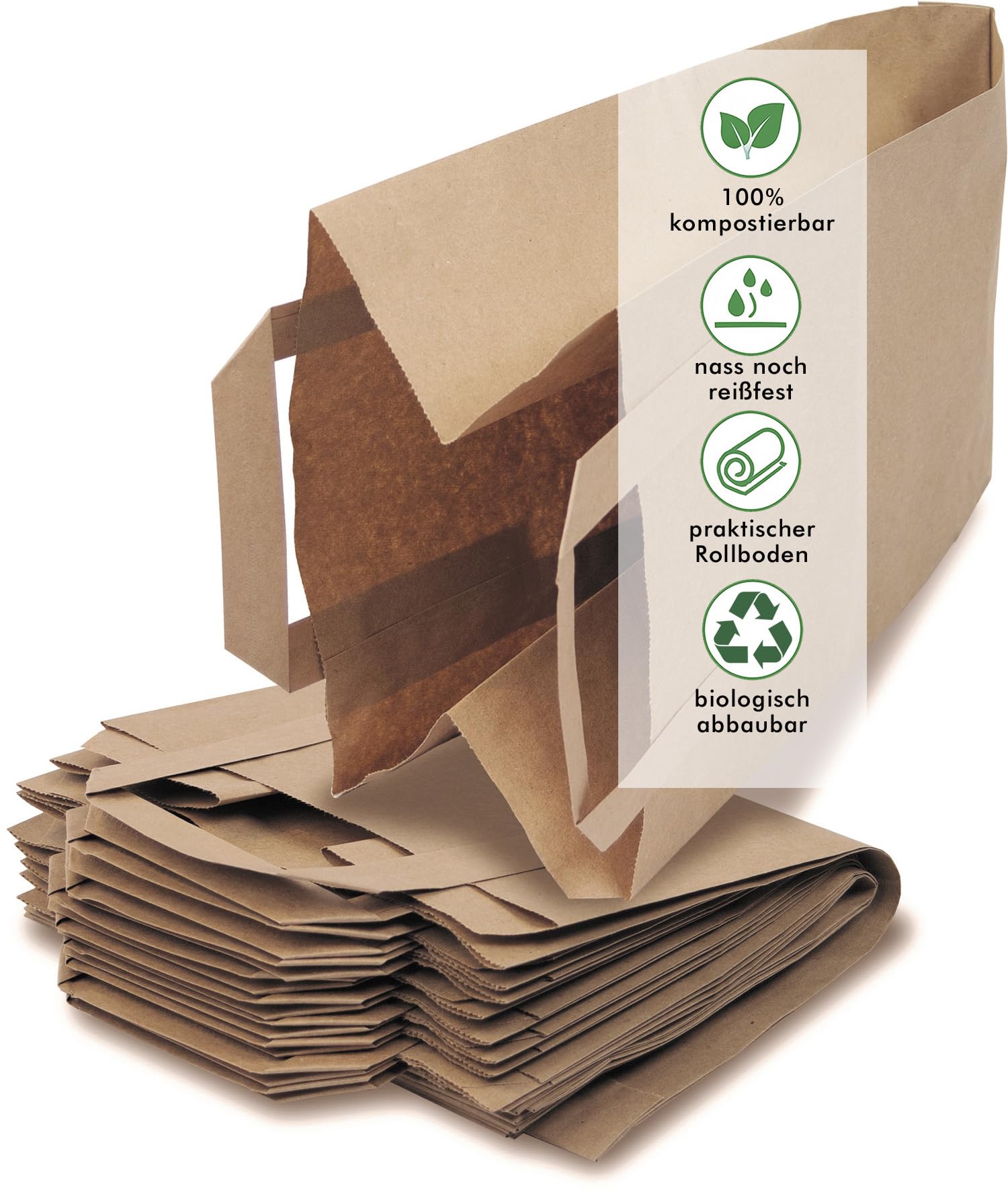 Biomüllbeutel mit Henkel Bio Mülltüten Reißfest 10 Liter | 150 Stk. Bioabfalltüten Papiermülltüten mit praktischem Tragegriff und Rollboden 100% kompostierbar von Quertee