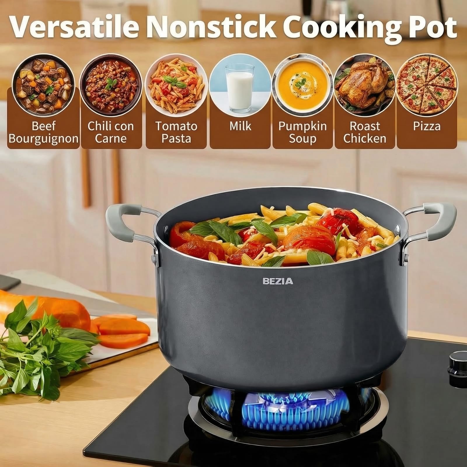 Amazon.com: 8 Quart Nonstick Stock Pot with Lid - BEZIA Ceramic