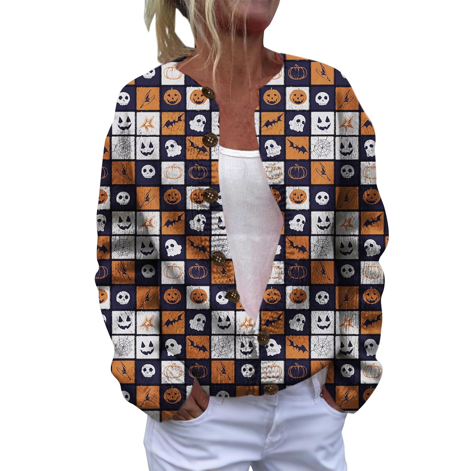 Womens Button Down Cardigan Floral Print Sweater Autumn Winter Lightweight Long Sleeve Casual Outerwear Knit Top