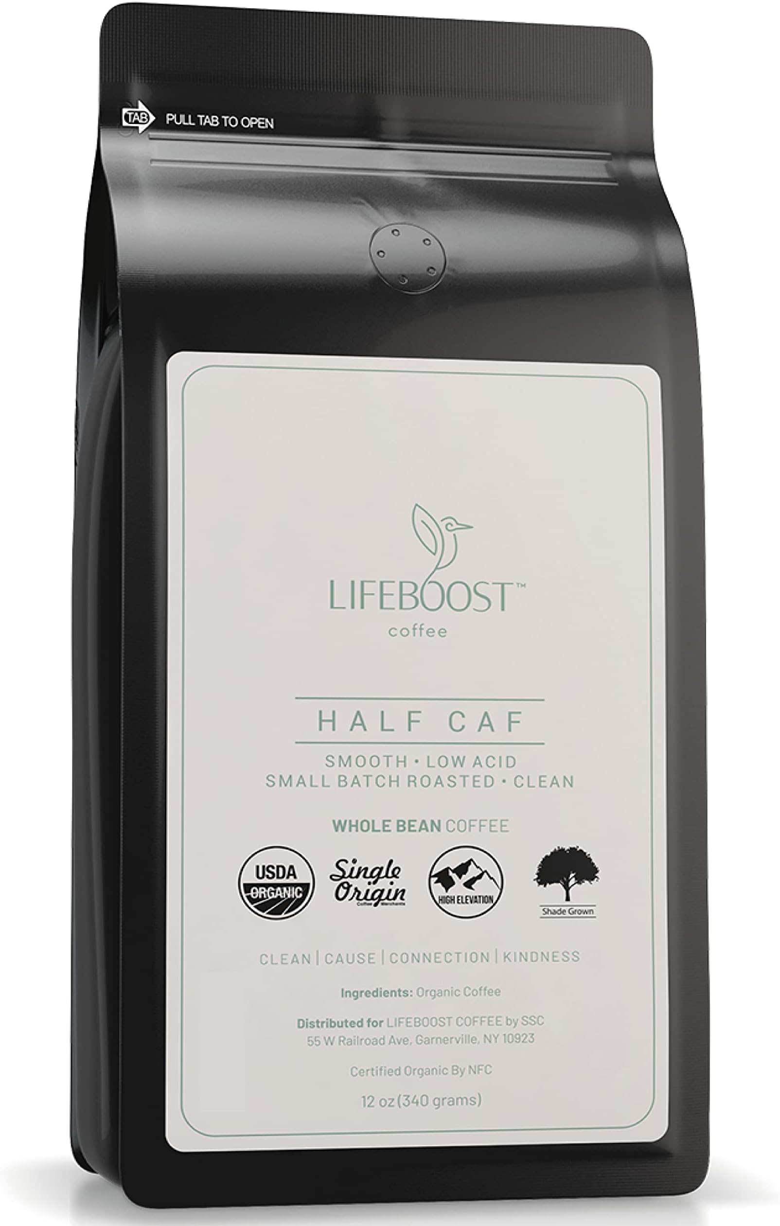 Half Caff Medium Roast Whole Bean Coffee - Low Acid Organic Coffee, Non-GMO, USDA Organic, Single Origin, Third-Party Tested for Mycotoxins & Pesticides - 12 oz Bag