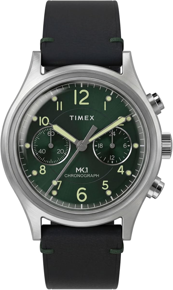 Timex Men's MK1 Chronograph 40mm Watch - Black Strap Green Dial Silver-Tone Case