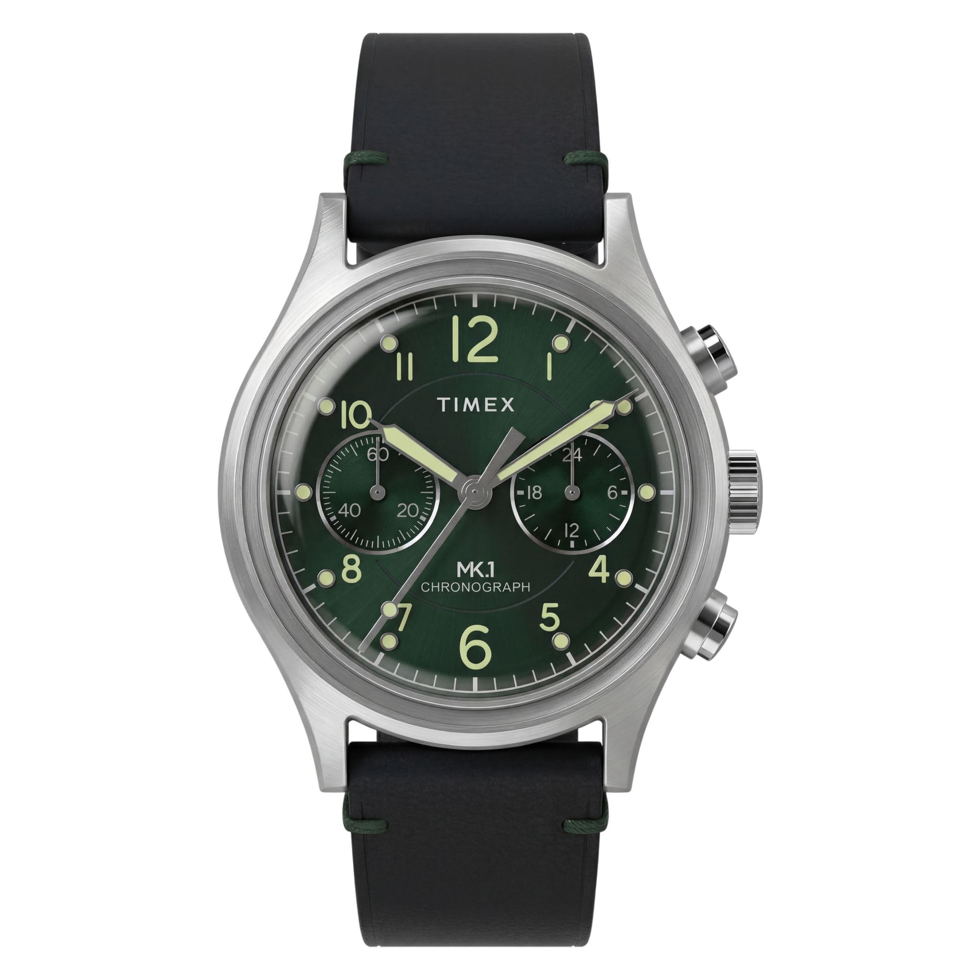 Timex Orologio da uomo MK1 cronografo 40 mm - cinturino nero quadrante verde cassa argentata