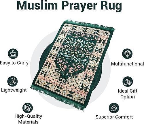 Miniatura 3 de Alfombra de oración musulmana con cuentas de oración, suave y cómoda de 27.5 x 43 pulgadas, tapete de oración islámica, para Eid y Ramadán, sajada