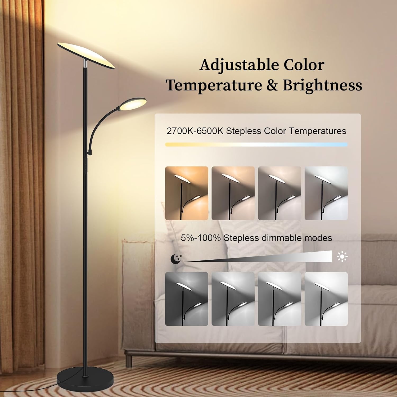 Floor Lamp, 2025 Upgraded 42W 4500LM Super Bright LED Floor Lamp with Rotatable Reading Light, Touch Remote Control & Memory Function, Stepless Dimmable Standing Lamp for Living Room Bedroom, Black 3 71oXHgoUEQL. AC SL1500