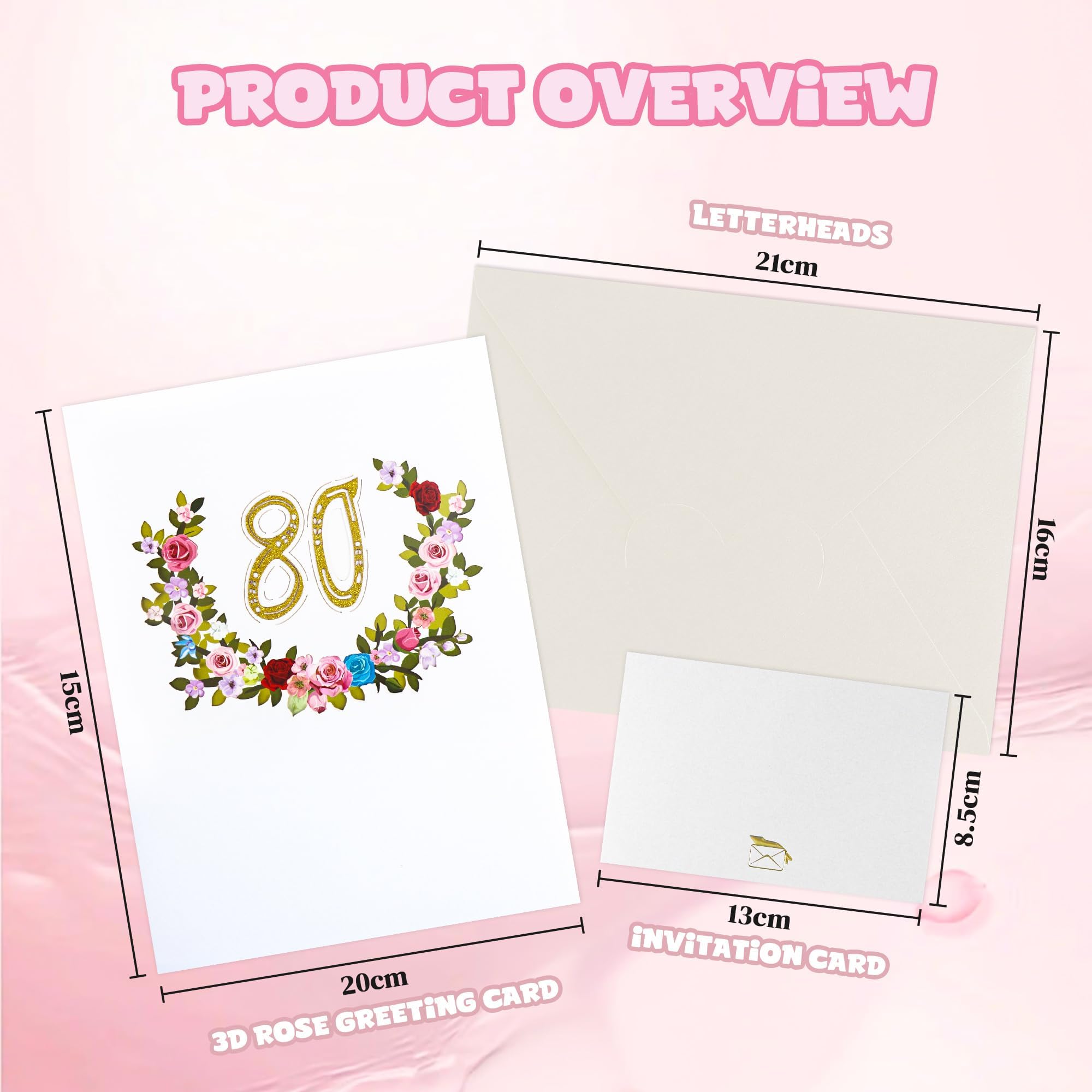 HOMANGA Happy 80e verjaardag pop-up kaart, 80e verjaardagskaart met notitie en envelop, 80e verjaardagscadeaus voor man, vrouw, mannen, vrouwen, 80 jaar 3D pop-up verjaardagskaart 15 x 20 cm