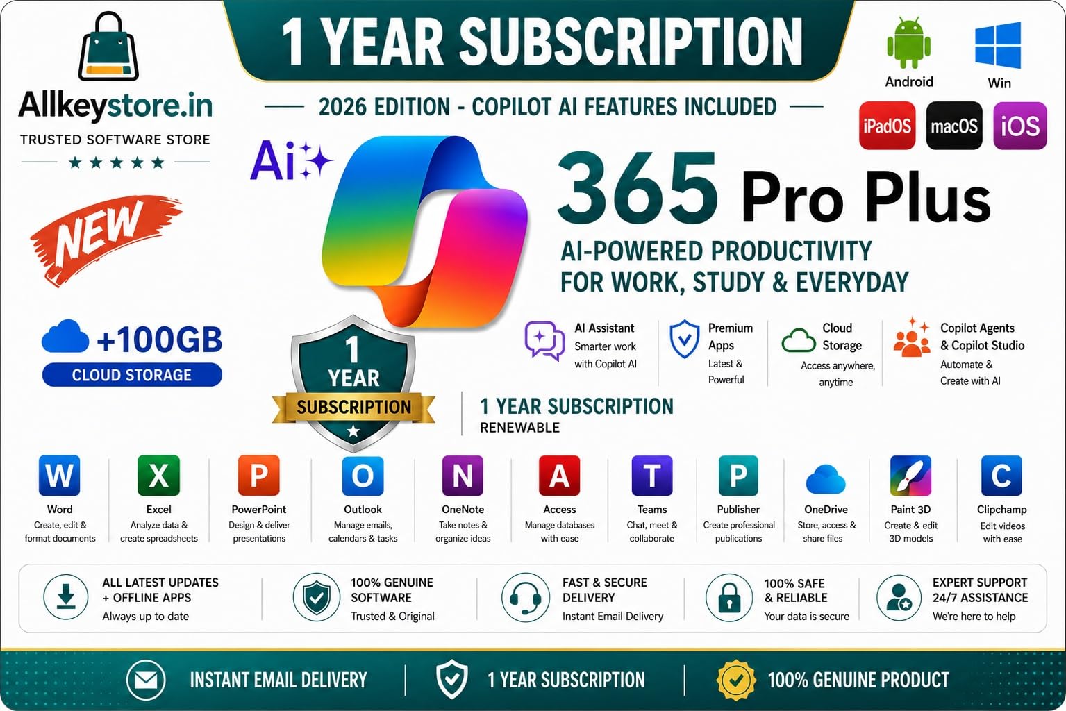 365 Pro Plus Edition 2026 with AI Chat, 5 Devices - 1 Year Subscription , Win/MacOS/iOS/Android, 100 GB Cloud Storage.-image-38