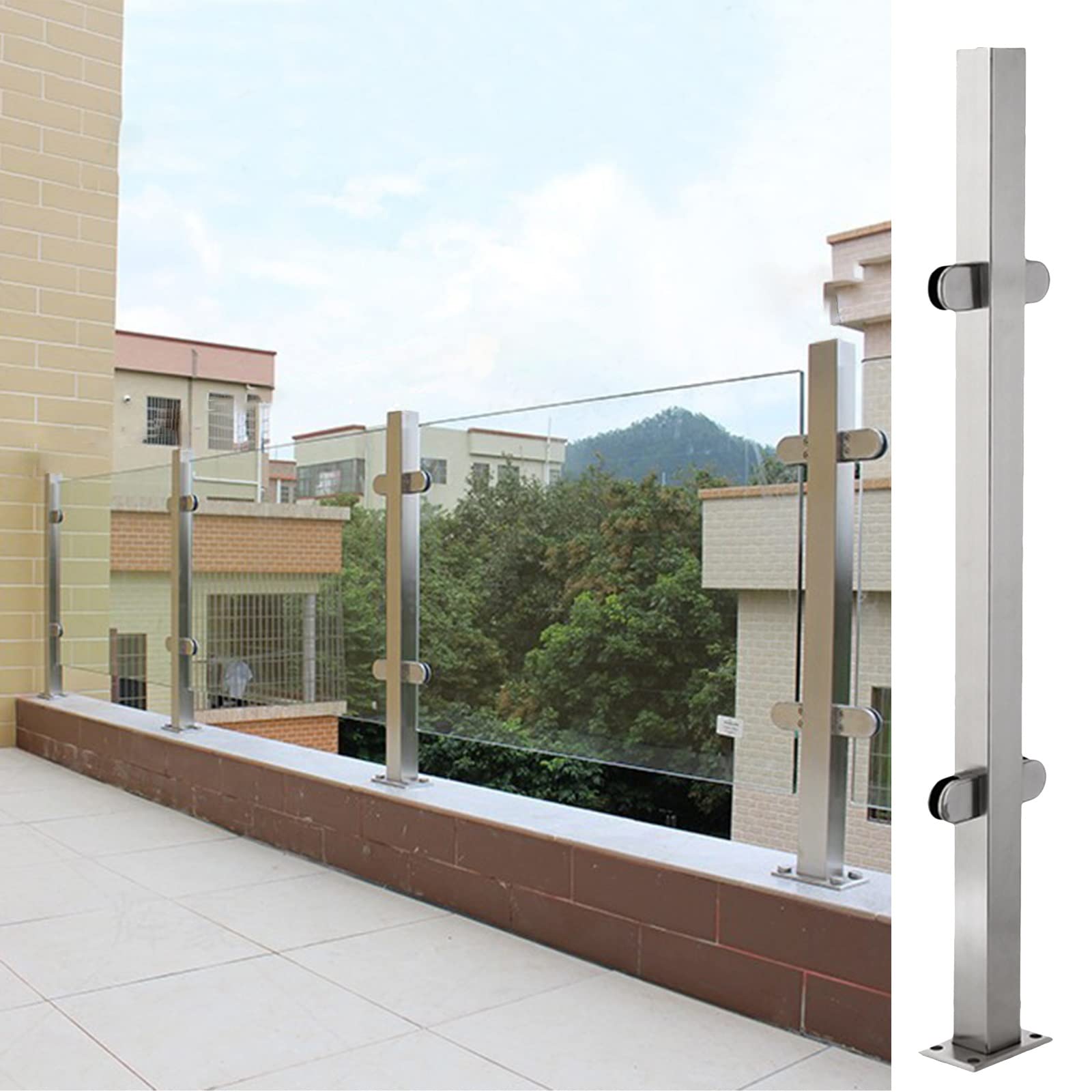 Poteau de serrage en métal 85 cm avec supports pour balustrade de balcon