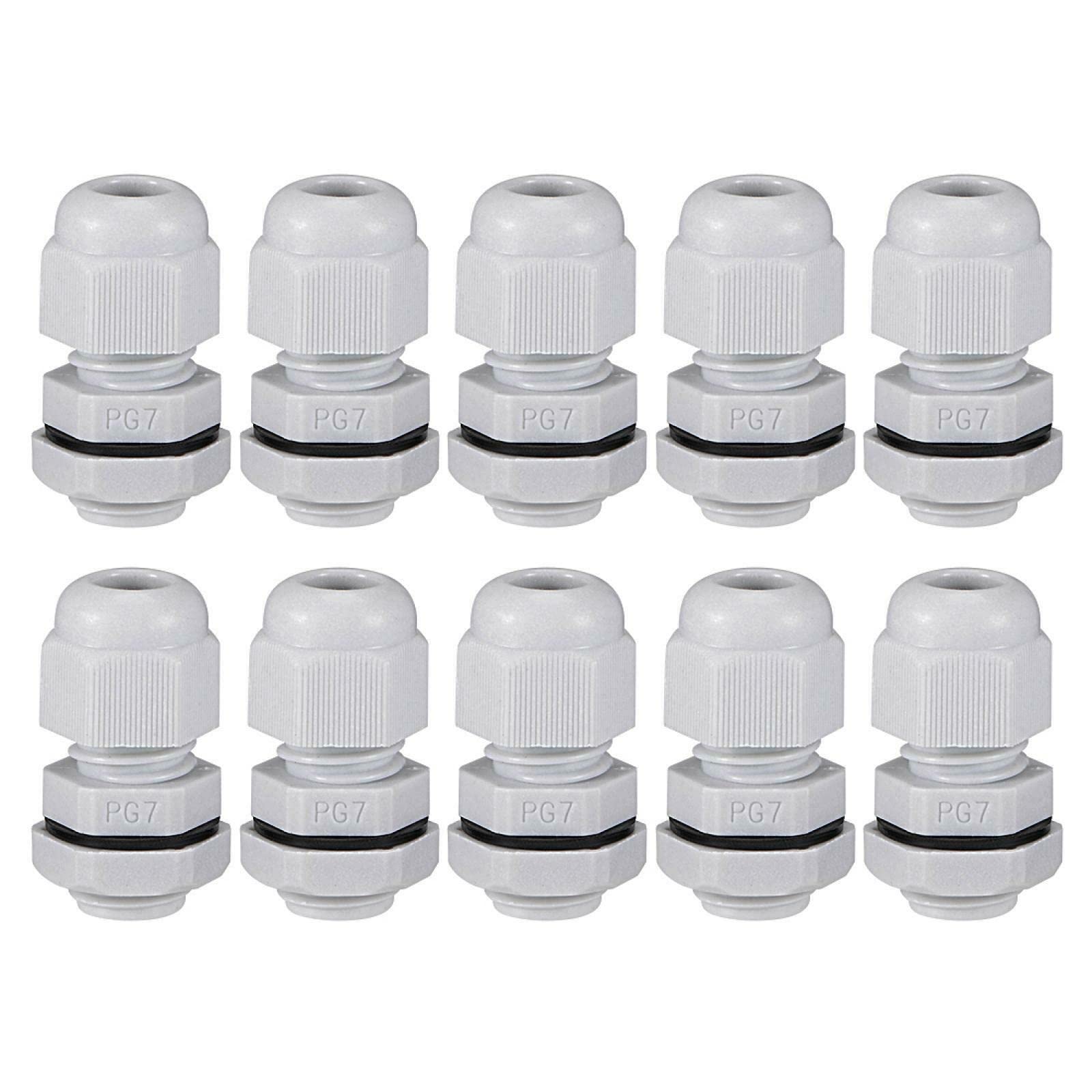 100 Pcs PG7 Thread lengthening Cable Glands 3-6.6mm Cable Connectors Plastic Nylon Wire Protectors Joints Waterproof Adjustable White with Gaskets