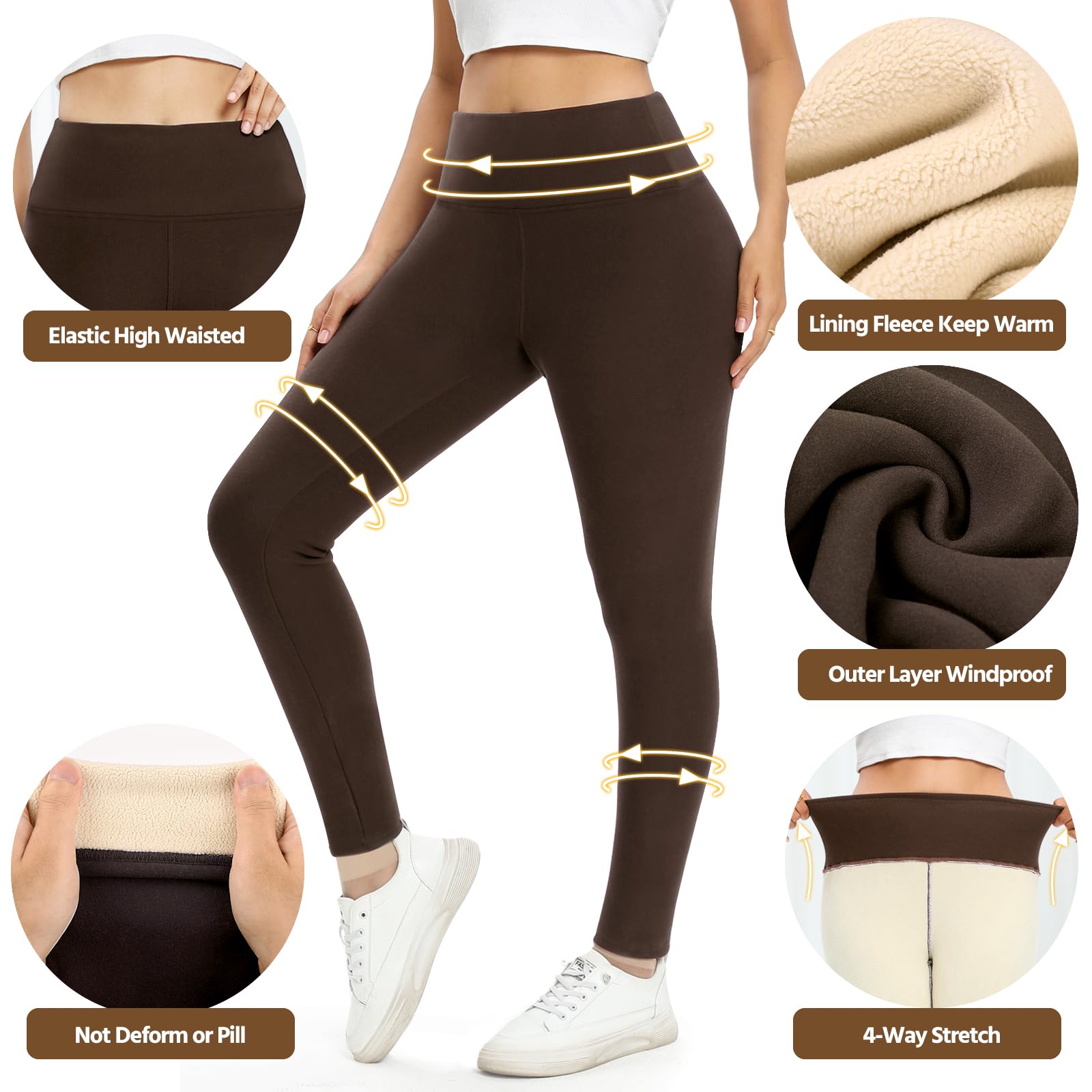 Voqeen Leggins Felpati Donna Leggings Elastici Morbido Invernali Termici Donna Collant Felpati Termiche a Vita Alta
