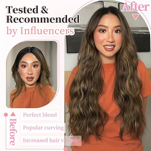 Miniatura 172 de KooKaStyle Extensiones de cabello rubio playa con clip, extensiones de cabello sintético largo ondulado y grueso, 4 piezas de 20 pulgadas para mujer