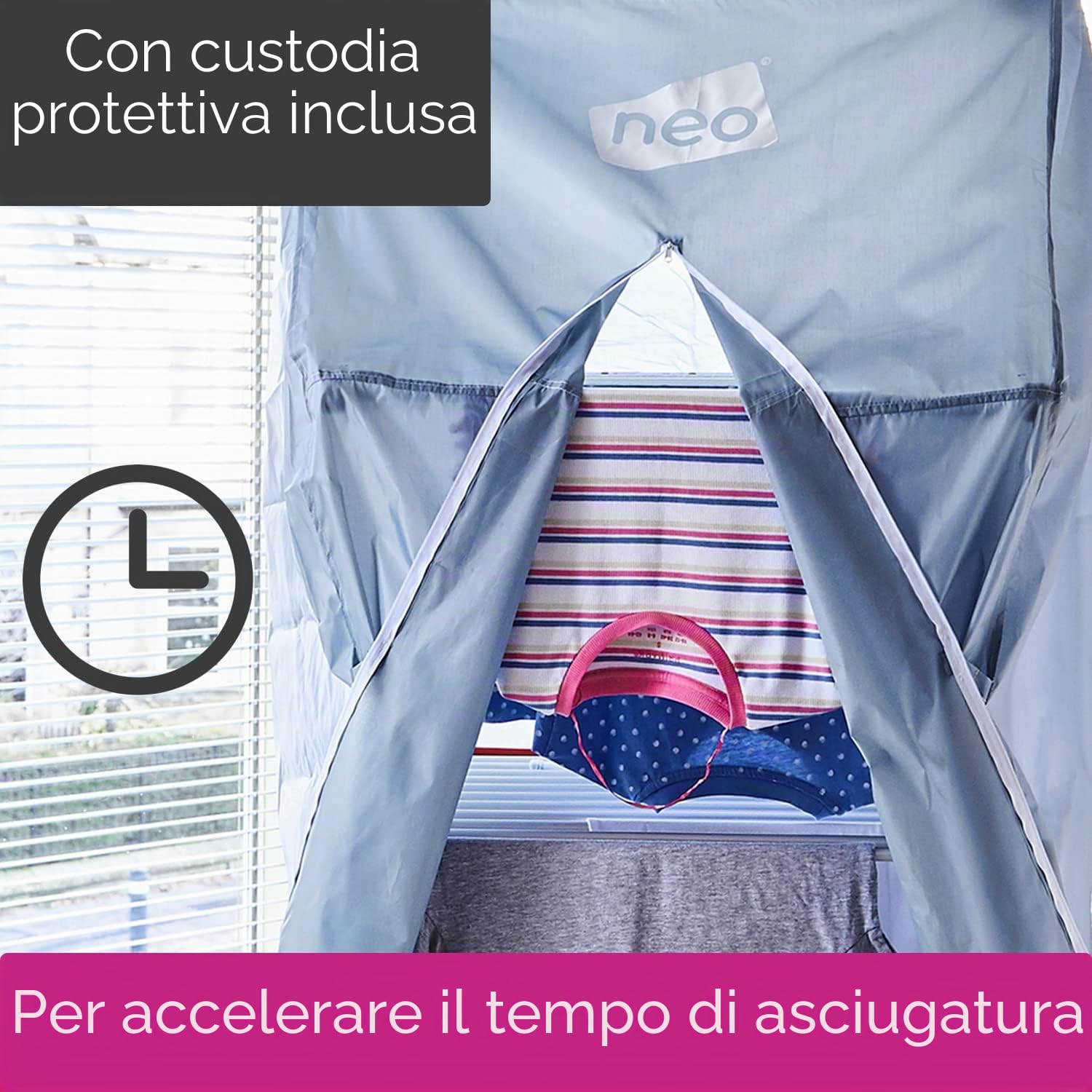 Neo Stendibiancheria elettrico a 3 livelli XL grande, pieghevole, per interni, portatile, riscaldato, con 36 binari da 147 cm