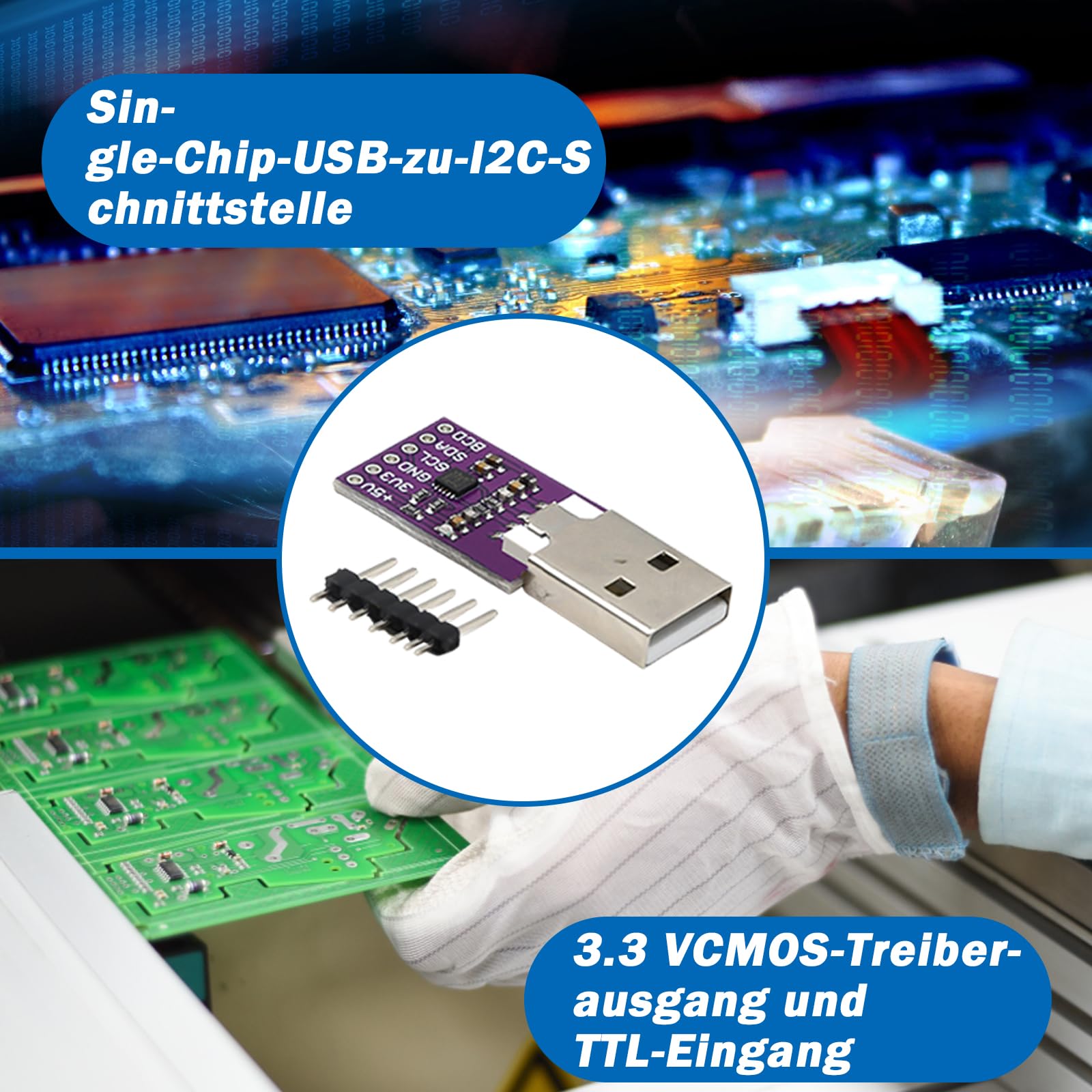 Modulo USB a I2C, MCU-200 FT200XD Modulo interfaccia USB a I2C Modulo multifunzione ad alta velocità Uscita CMOS 3,4 MHz