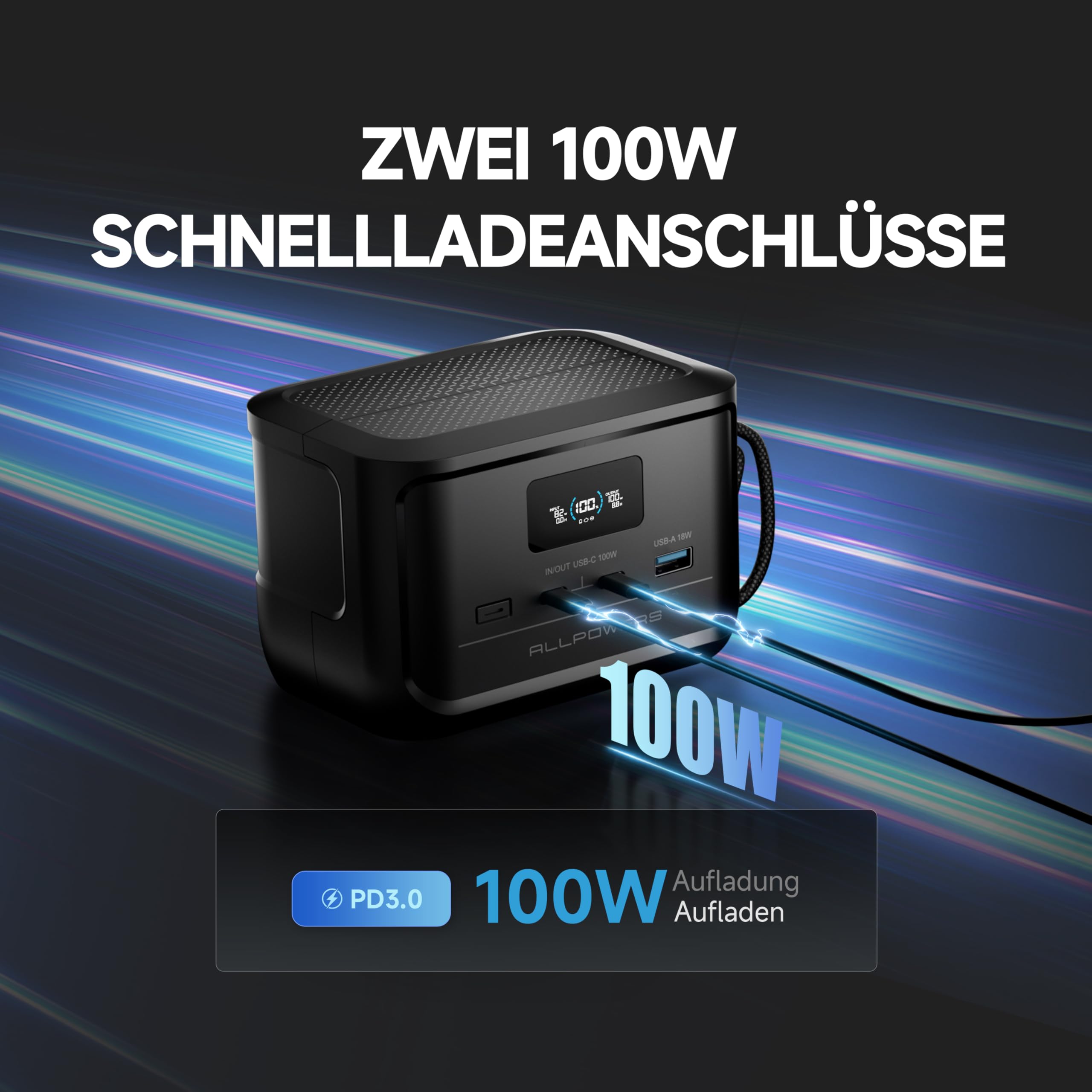 ALLPOWERS P100 Tragbare Powerstation mit PD 100W Ausgang, 99.2Wh LiFePO4 Batterie Schnellladung Power Bank, 3 Port 128W TragBack-up-Akku, Solargenerator für Reise Notfall Camping Geschäftsreise
