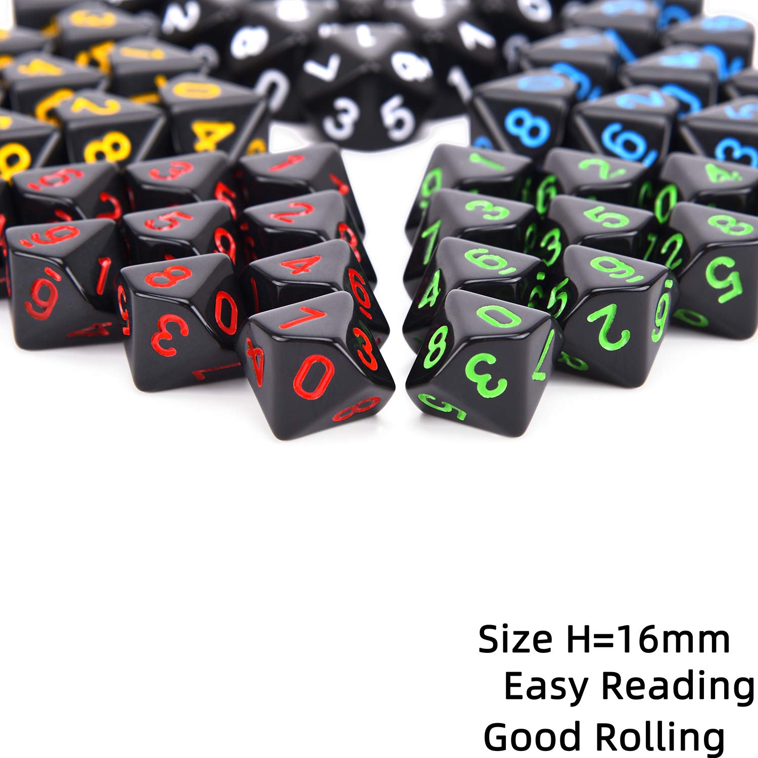 50pcs Assorted D10 Opaque Black with Black Dice Bag 10 Sides Dice for Tabletop RPG World of Darkness Vampire (0-9)