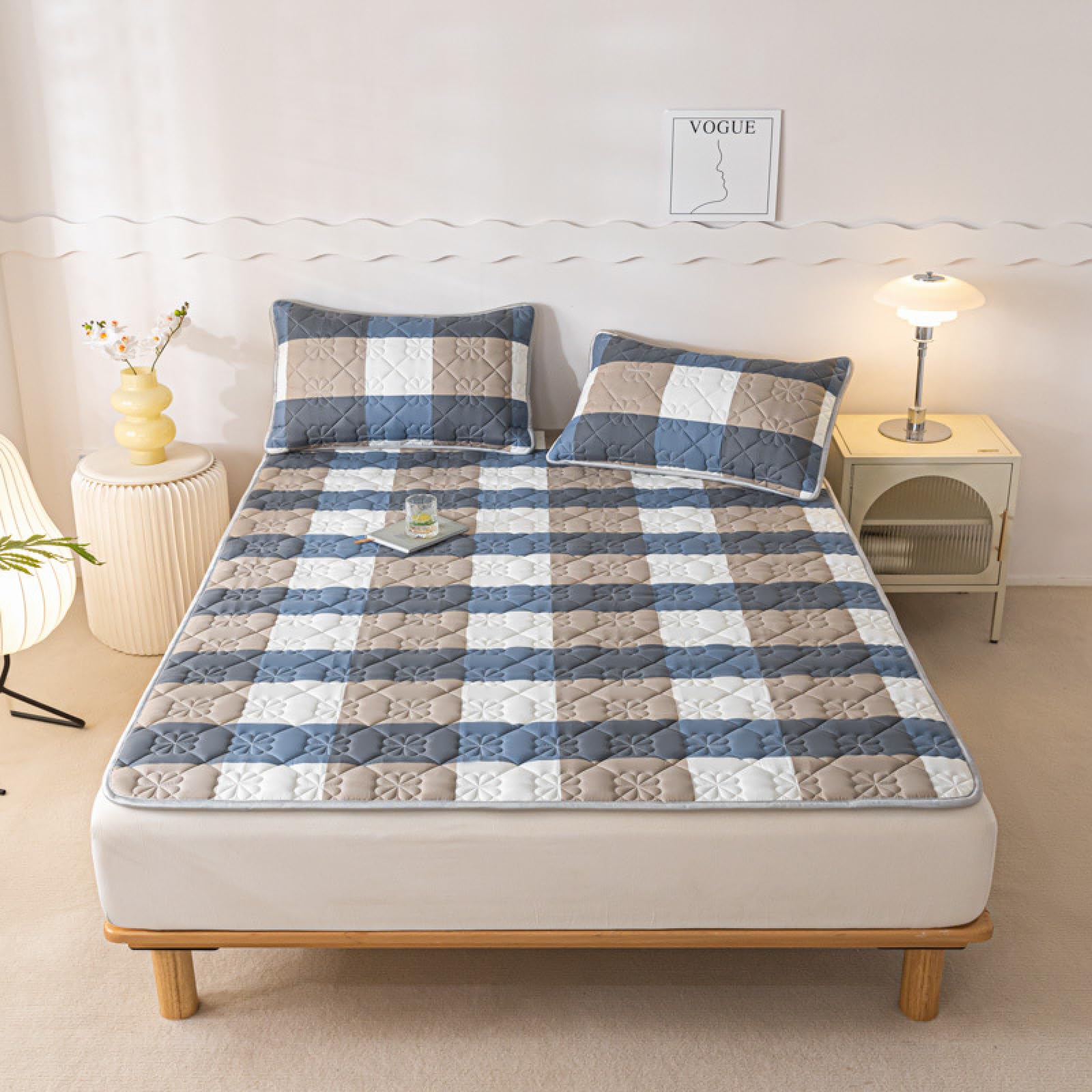 Matratzenschoner 200 x 220 cm Gesteppt Blau grau Washbare Matratenauflage für Komfort und Fernhalten von Schmutz Matratzenschoner für Matratzen und Boxspringbett