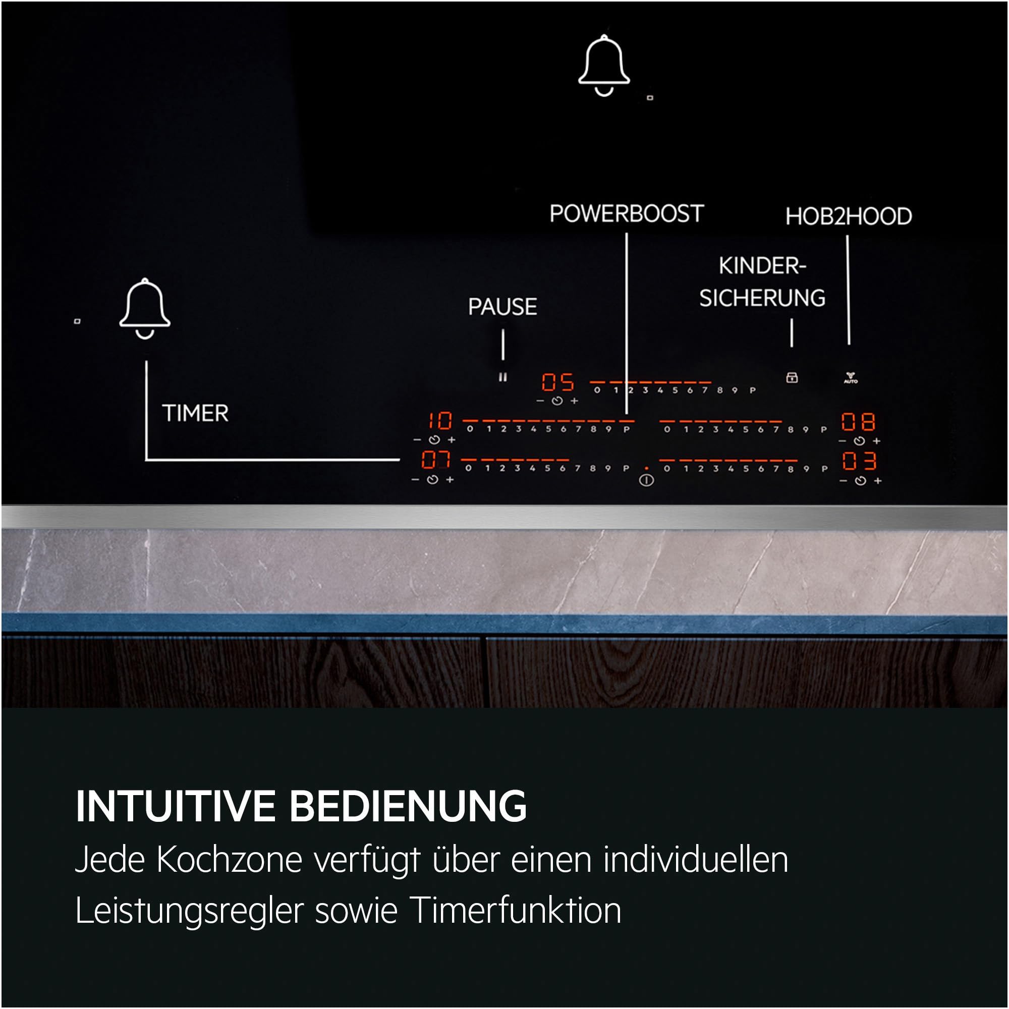 AEG Induktionskochfeld autark 90cm – Made in Germany – 5 Flex-Zonen mit 2x Bridge-Kombination 2er Zonen – Powerfunktion – SuperFlat Rahmen – DirectSlider – kompatibel mit Haubenautom – TK95IN08UB