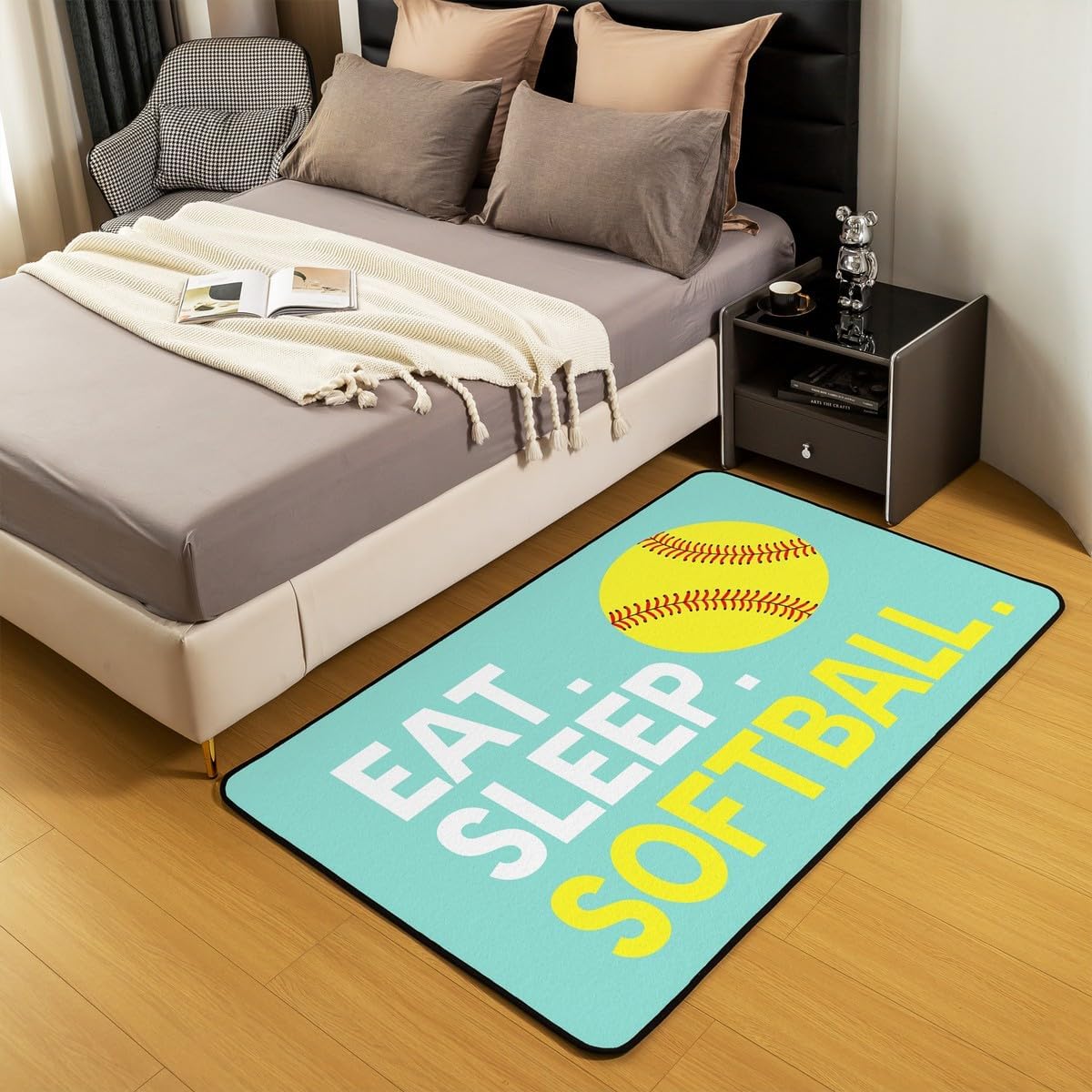 Feelyou Softball Area Rug 3x5 Green Sports Game Living Room Rugs for Bedroom Kids Adults Softball Gaming Decorative Rug Mat Softball Lover Indoor Floor Mat Non-Slip Accent Rug