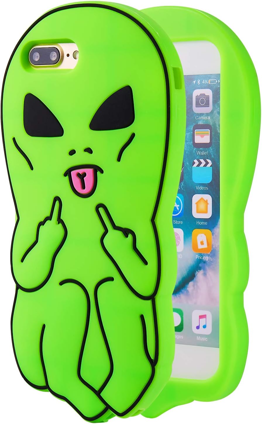 Artbling Case for iPhone 8 Plus/7 Plus 5.5" Silicone 3D Cartoon Animal Cover,Kids Girls Boys Cool Cute Cases,Kawaii Soft Gel Rubber Unique Fun Character Funny Protector for iPhone 8Plus(Green Alien)