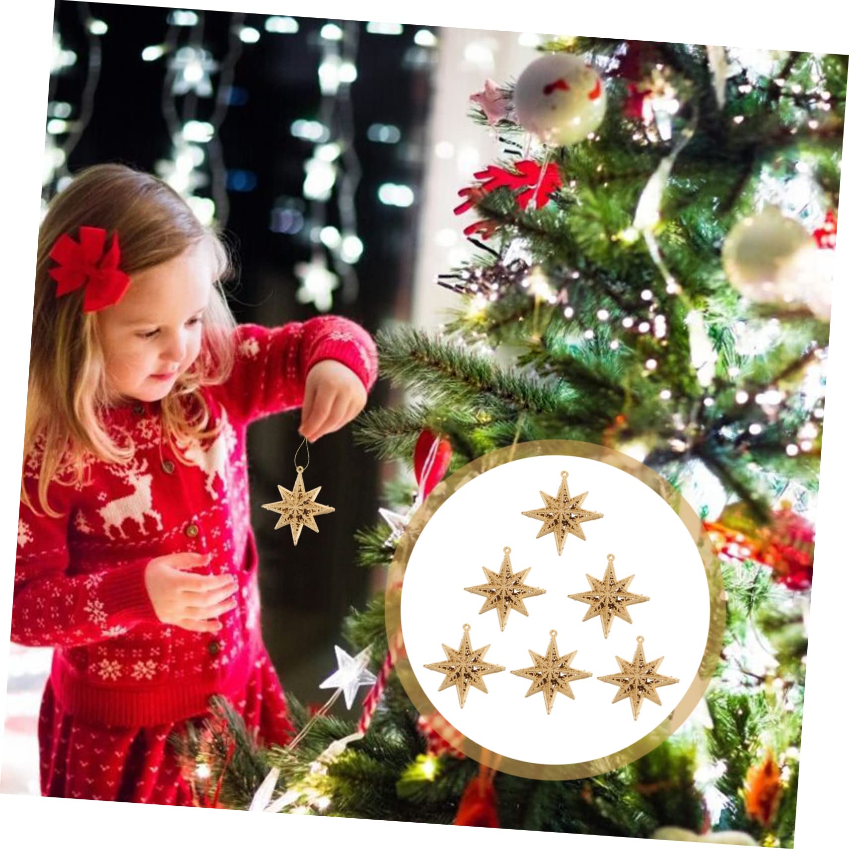 Cabilock 5 Sätze Goldener Sternanhänger Weihnachtsbaumdekoration Weihnachtsstern Christbaumanhänger Gold Christmas Tree Ornaments Weihnachtsdeko Stern-anhänger Weihnachtsschmuck 6 Stück * 5