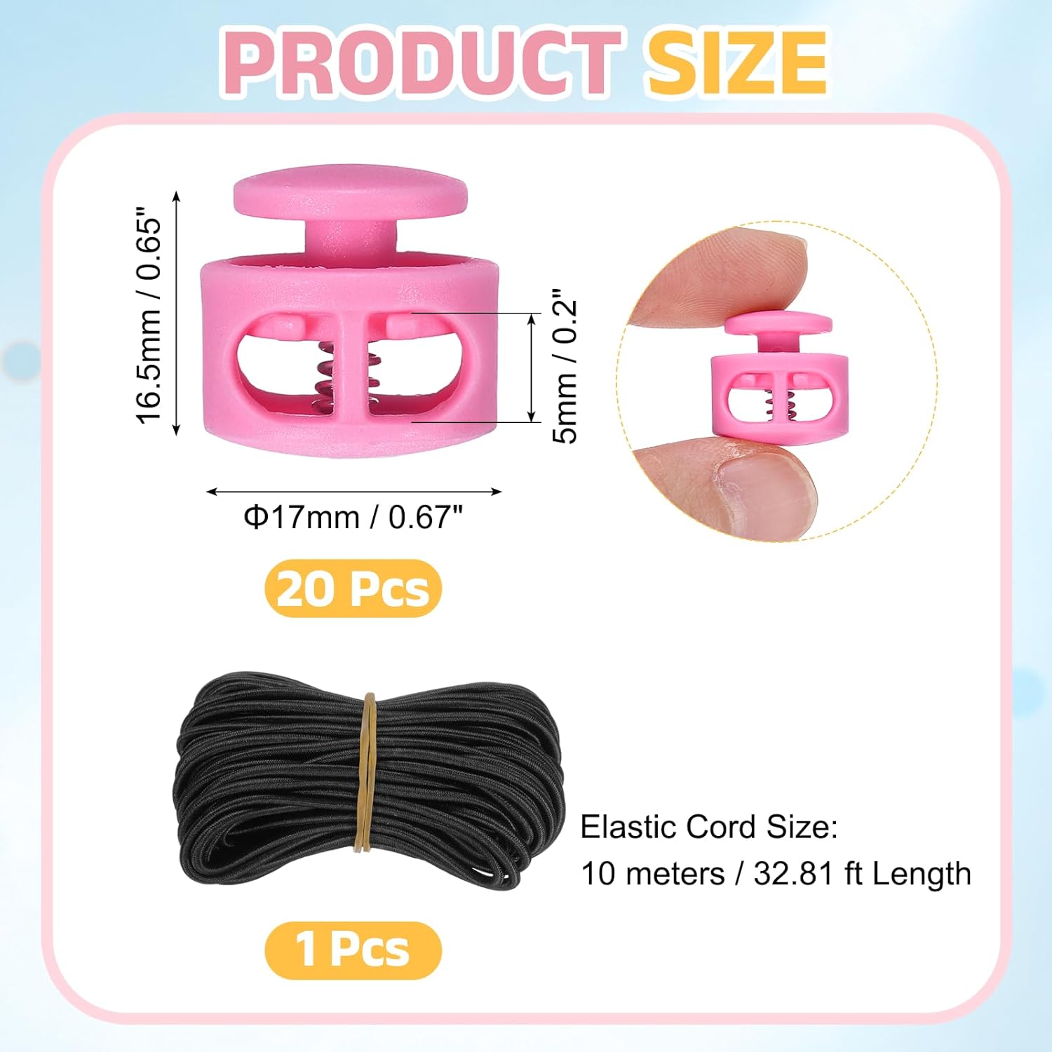 uxcell 20 Pcs Double Hole Cord Locks with 32.8 ft Elastic Cord, 17mm Nylon Spring Toggle Stopper Clip for Backpack Shoelaces Drawstring Paracord Pants, Rose Red - Image 2