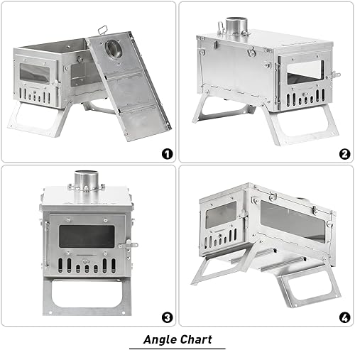 Miniatura 6 de POMOLY Estufa de tienda de campaña caliente, estufa de leña para campamento, estufa de titanio portátil ligera de tamaño pequeño para senderismo,