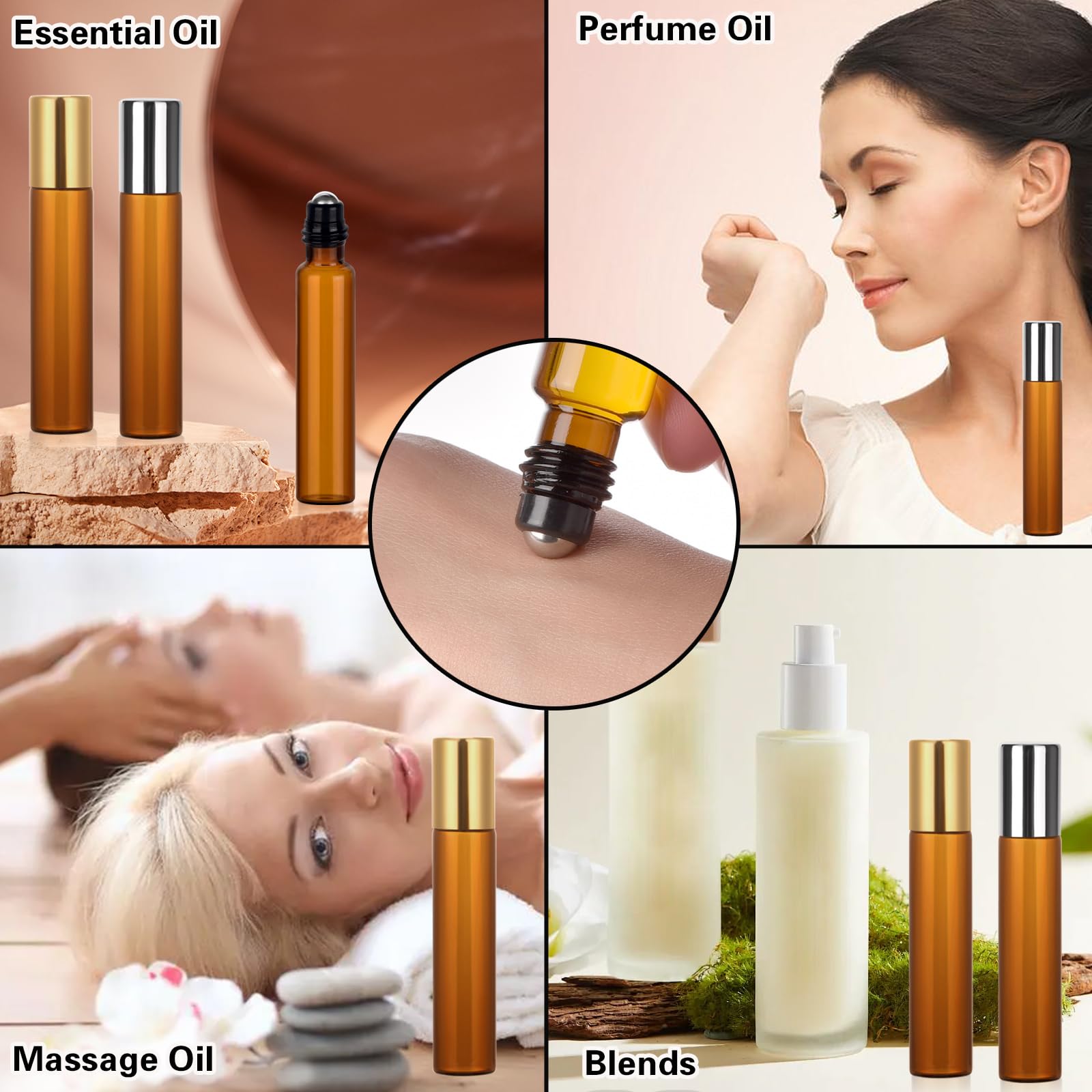 Roll On Vuoto 10ml Marrone Bottiglie a Rulli di Olio Essenziale, Sfera In Acciaio Inox per Aromaterapia - 10 Pezzi