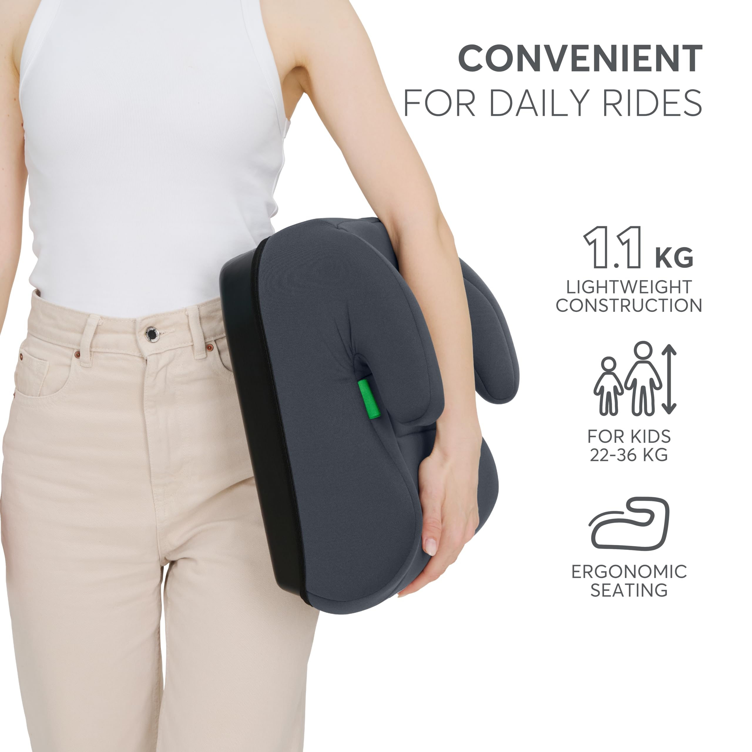 KikkaBoo Fotelik Samochodowy i-UP i-Size, Grupa 3, 125–150 cm, dla Dzieci 7–12 Lat (22–36 kg), Montaż na Pas Samochodowy, Lekki i Kompaktowy, Czarny