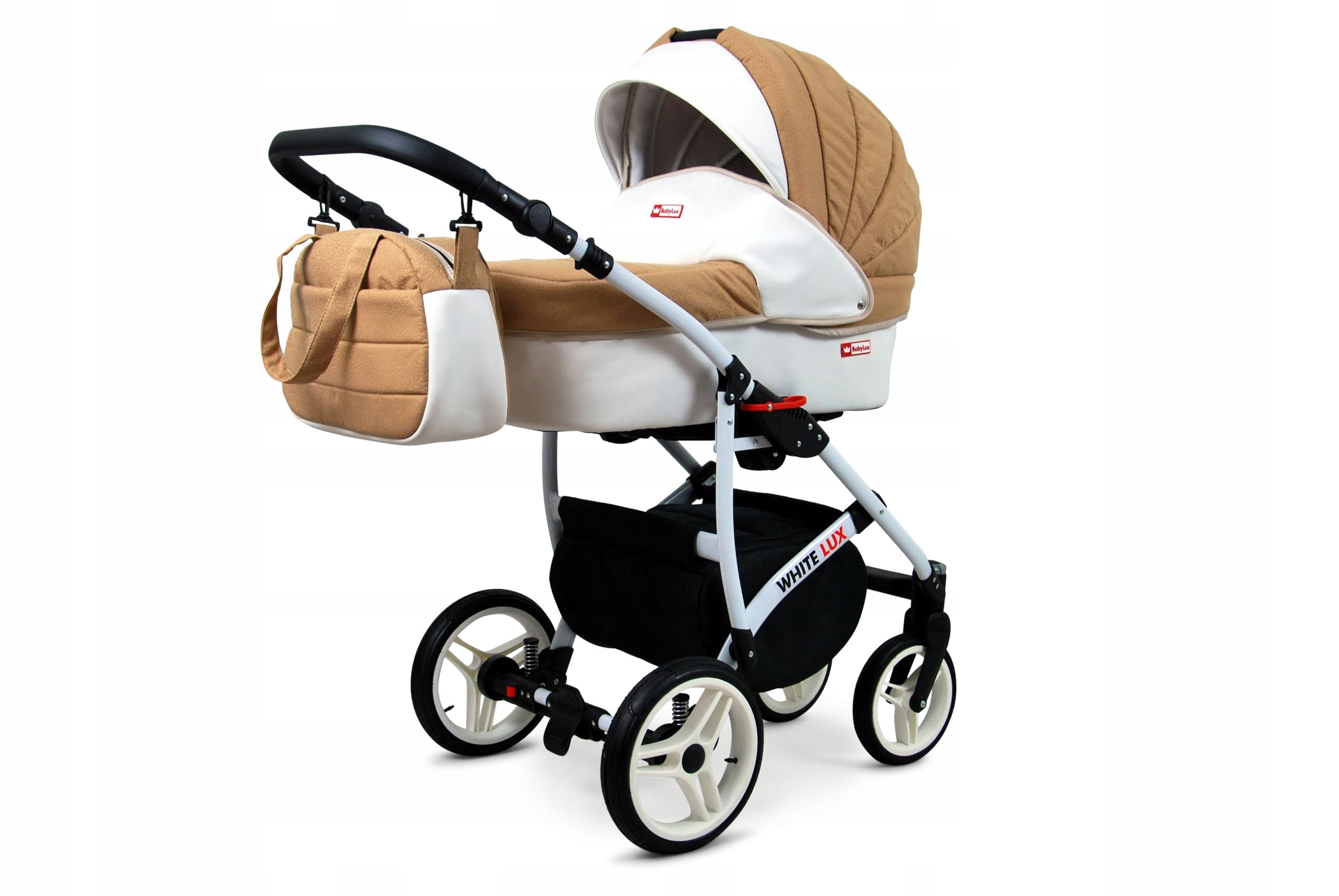 BabyLux® Carrito de Bebé Sistema de Viaje Set 4 en 1 - White Lux - incl. Capazo, Silla de Paseo, Silla Coche, ISOFIX Base - Cochecito - con Bolso cambiador, Cubierta para la lluvia etc.