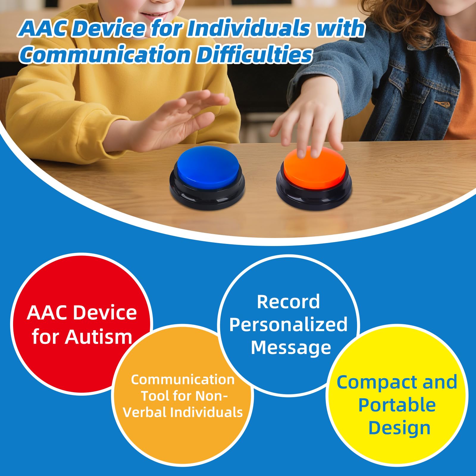 Paquete de 4 dispositivos de comunicación portátiles AAC para personas con autismo con dificultades de comunicación, dispositivo de comunicación para niños no verbales, botones de grabación de voz