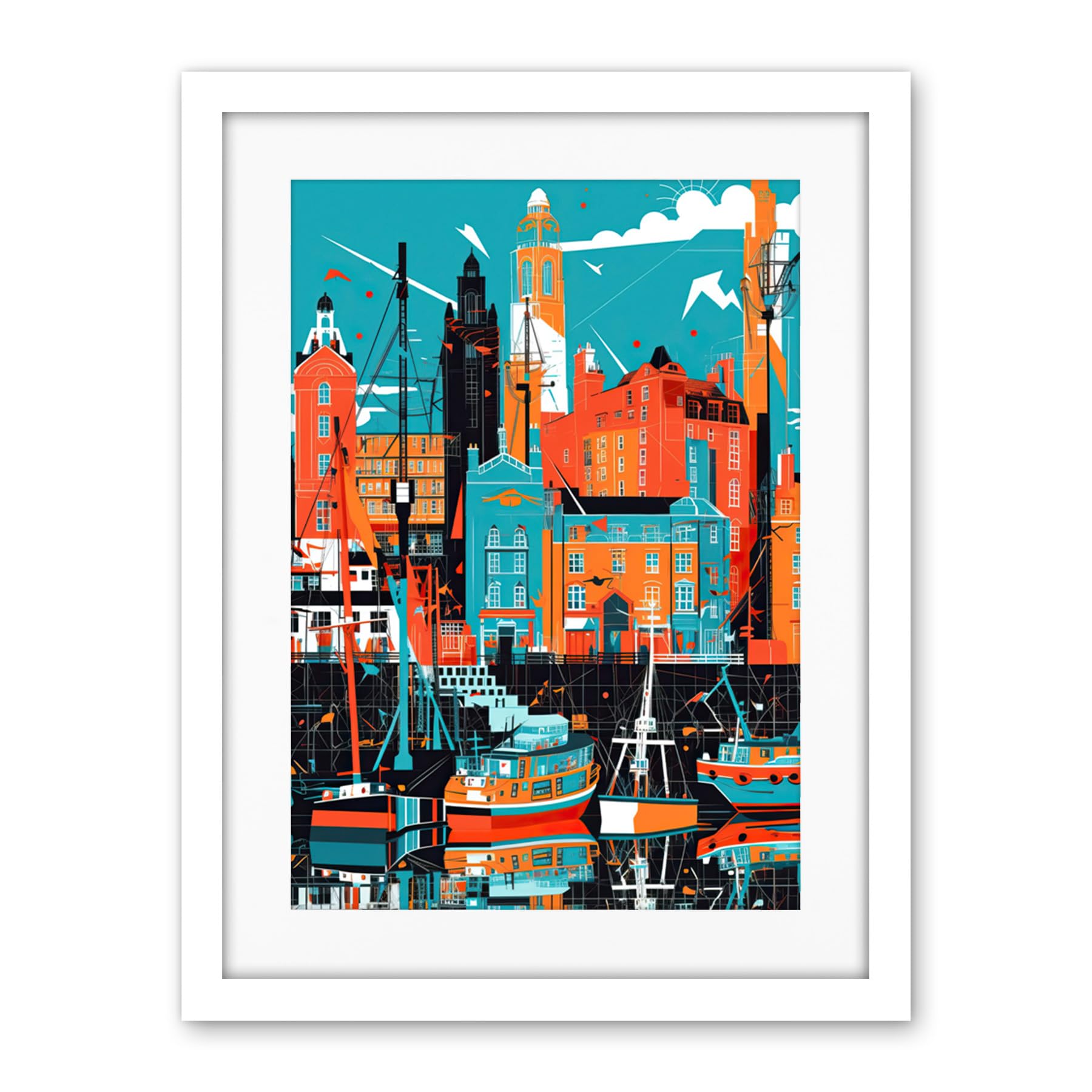 Artery8 Liverpool Royal Albert Dock Waterfront Cityscape Artwork Framed Wall Art Print 18X24 Inch