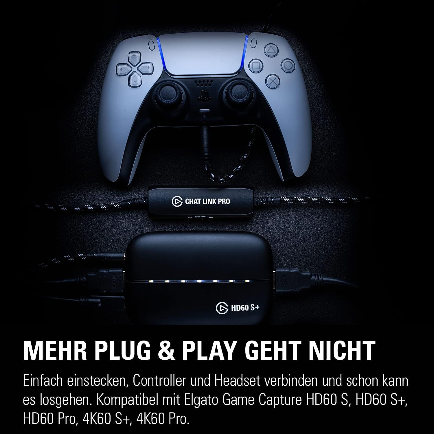 Elgato Chat Link Pro, Audio-Adapter für PS5, PS4, Switch | Erfasst Voice-Chat und Spielsound, extralanges Geflechtkabel, vergoldete Anschlüsse, Brummfilter