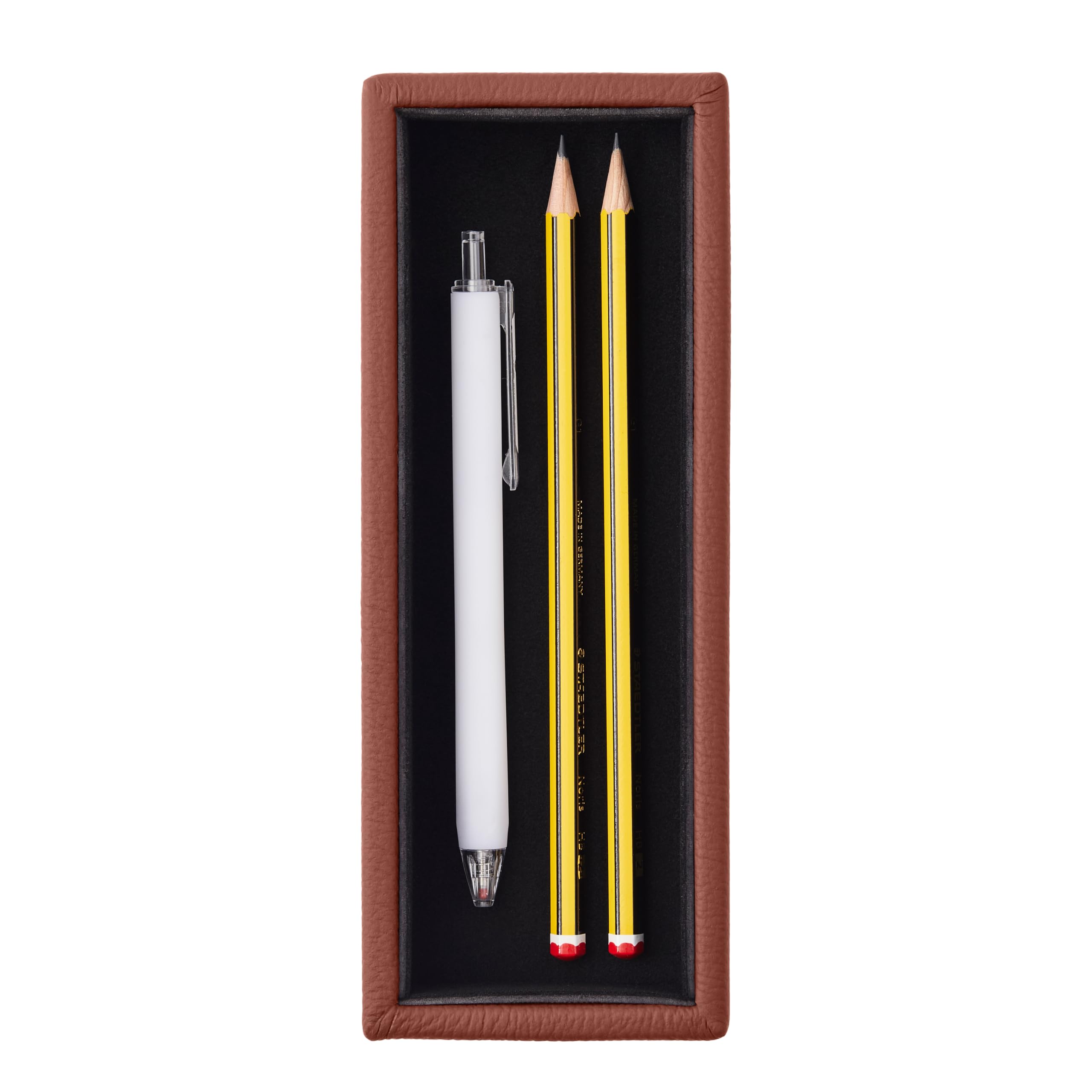 eglooh - Atena - Biuro taca na długopisy z prawdziwej skóry, brązowo-pomarańczowa, prostokątna konstrukcja i rękodzieło, 20 x 7,5 x wys. 3,5 cm